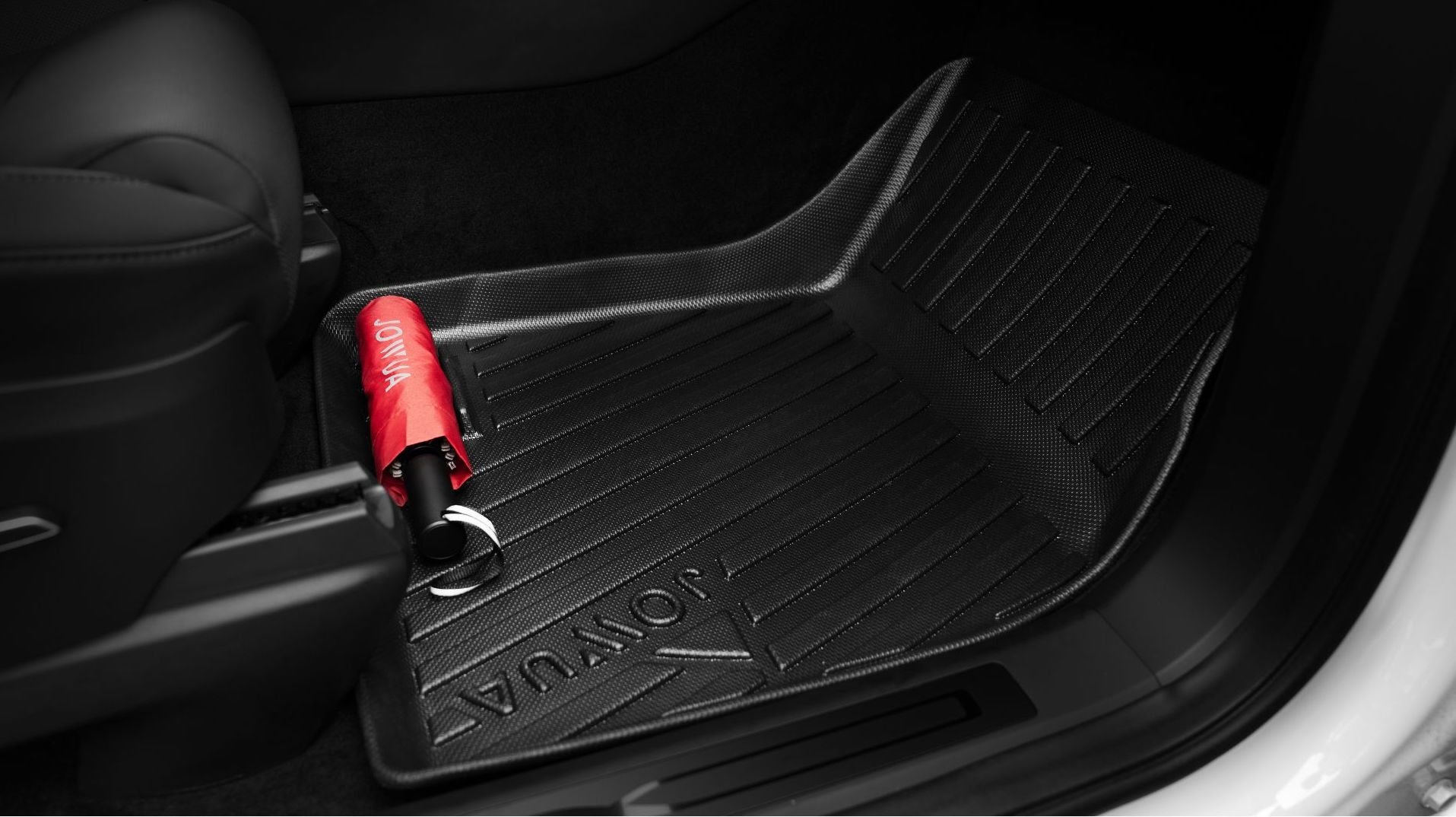 tesla car Model All-Weather Floor Liners jowua front seat with red umbella