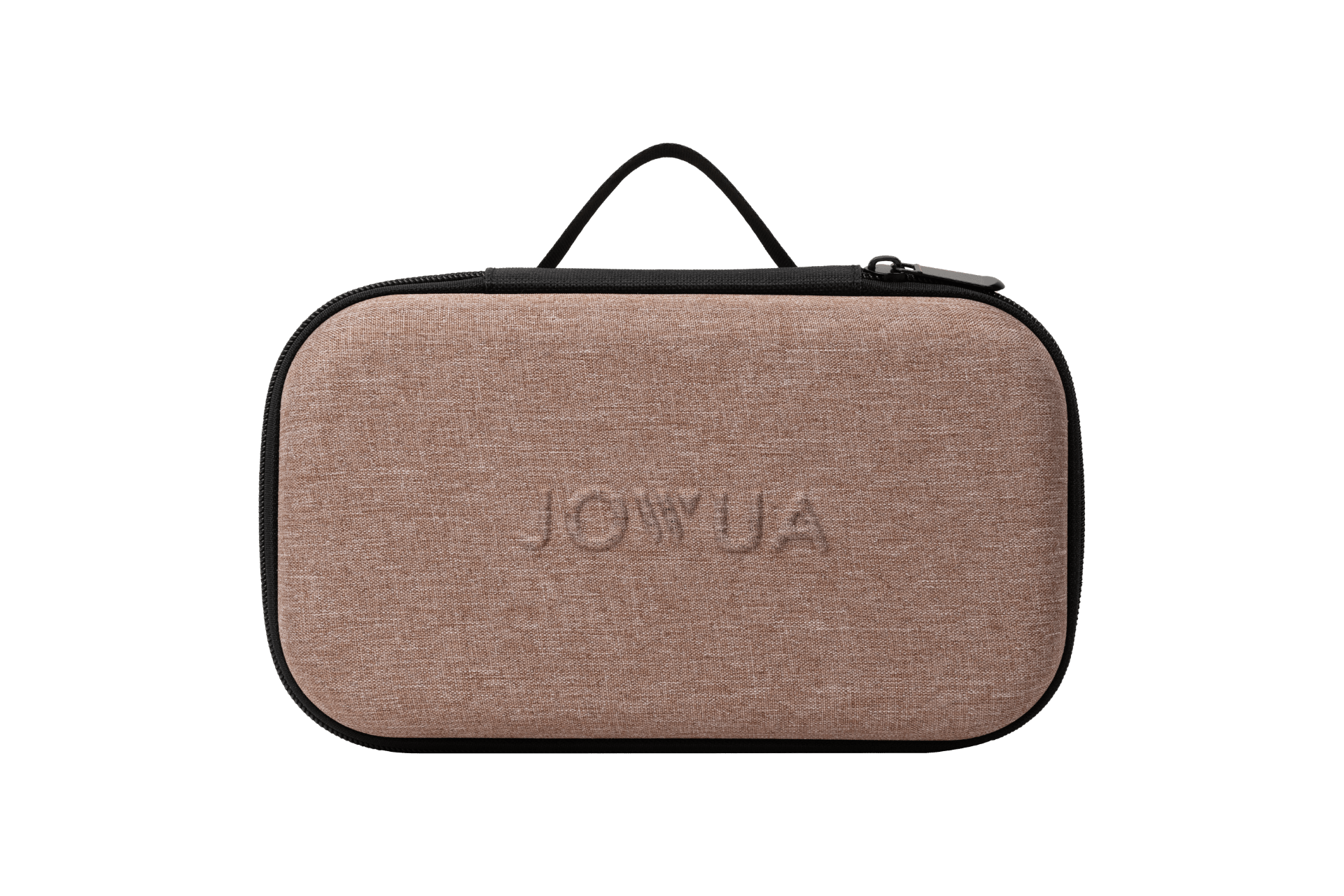 Introducing a stylish rectangular carrying case designed for your portable air compressor, featuring a beige exterior with a convenient black zipper and handle. The JOWUA logo is elegantly embossed on the front, adding sophistication to your travel essentials.