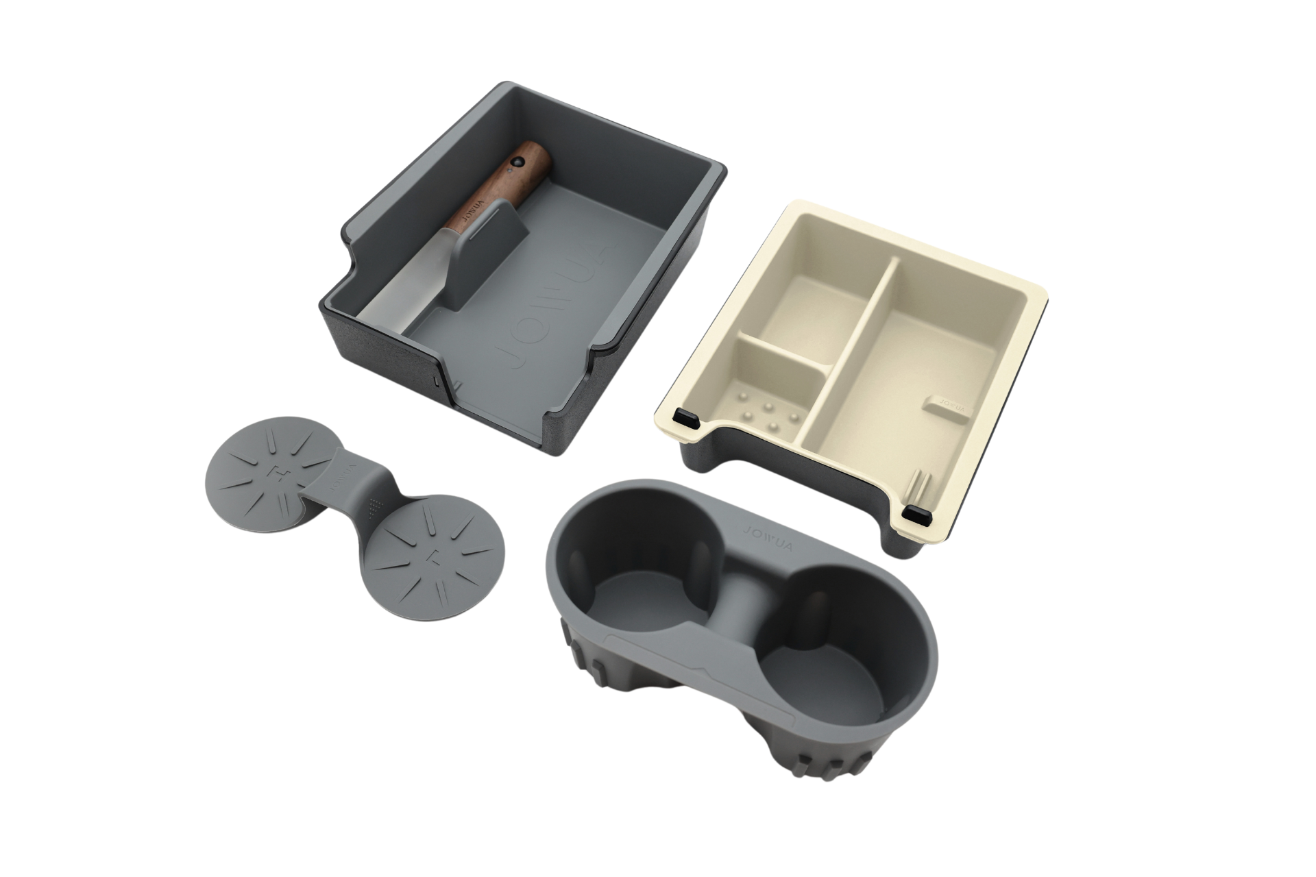 transparent butter color center console organizer combo together with cub holder and armrest organizer