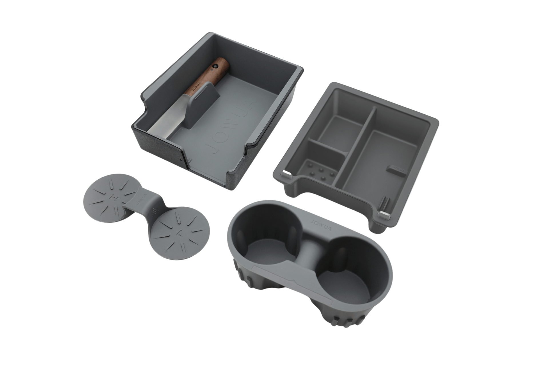 Transparent black center console organizer combo together with cub holder and armrest organizer