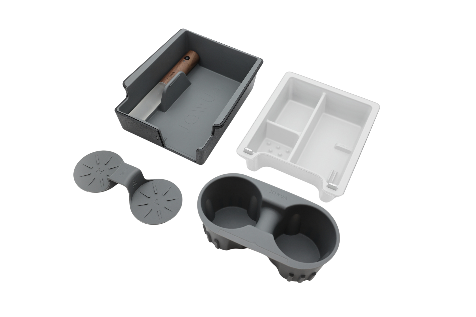 transparent white center console organizer combo together with cub holder and armrest organizer