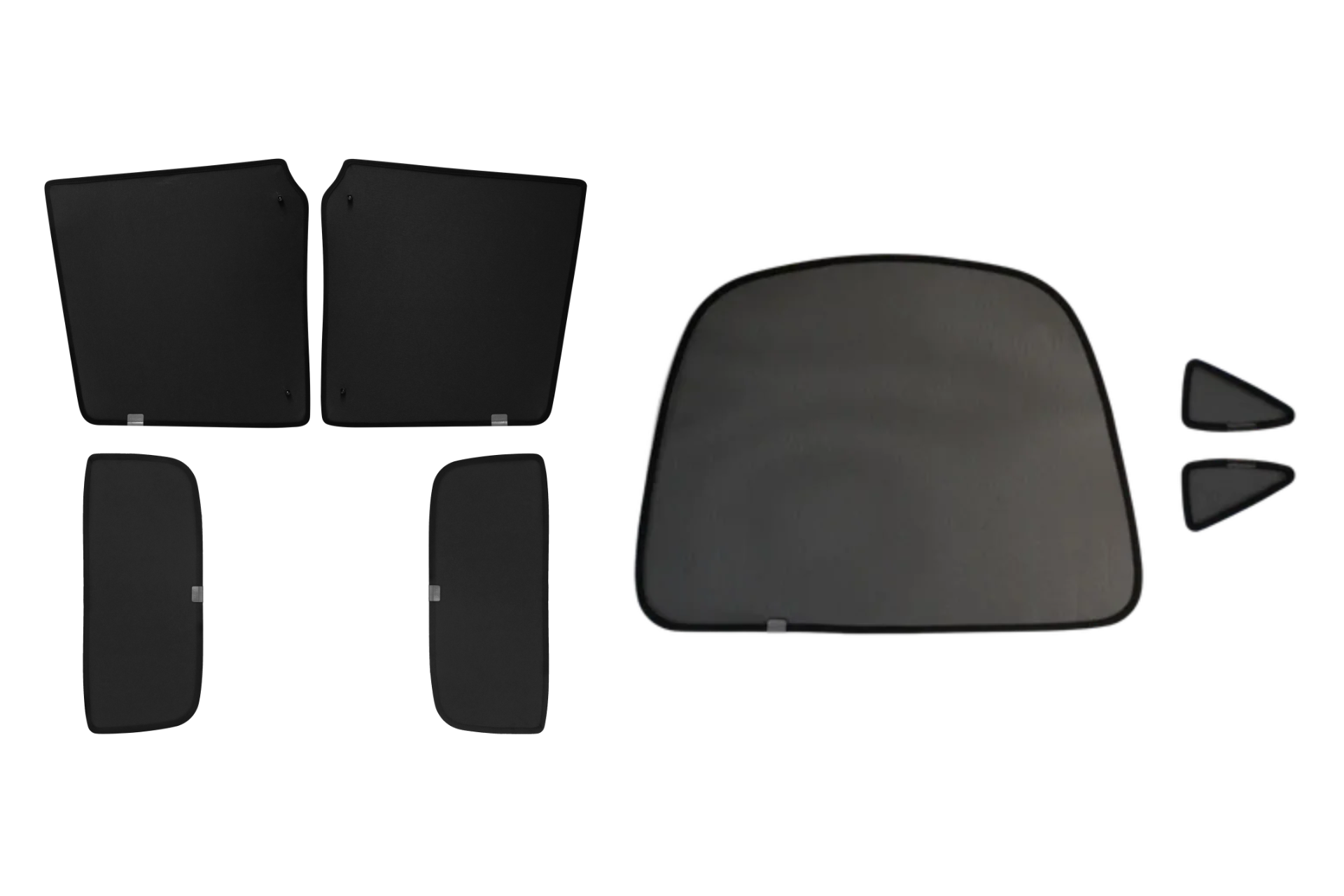The JOWUA Glass Roof Sunshade–Separate Design for Model X includes 7 UV-protective shades: 2 large rectangular, 2 medium rectangular, 1 large curved, and 2 small triangular—ideal for heat insulation and sunroof coverage.
