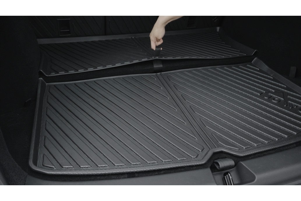Model Y Trunk Liner easyshield separated in two half for easier access to each part of the trunk can easily unfold 33L of storage in your Model Y trunk