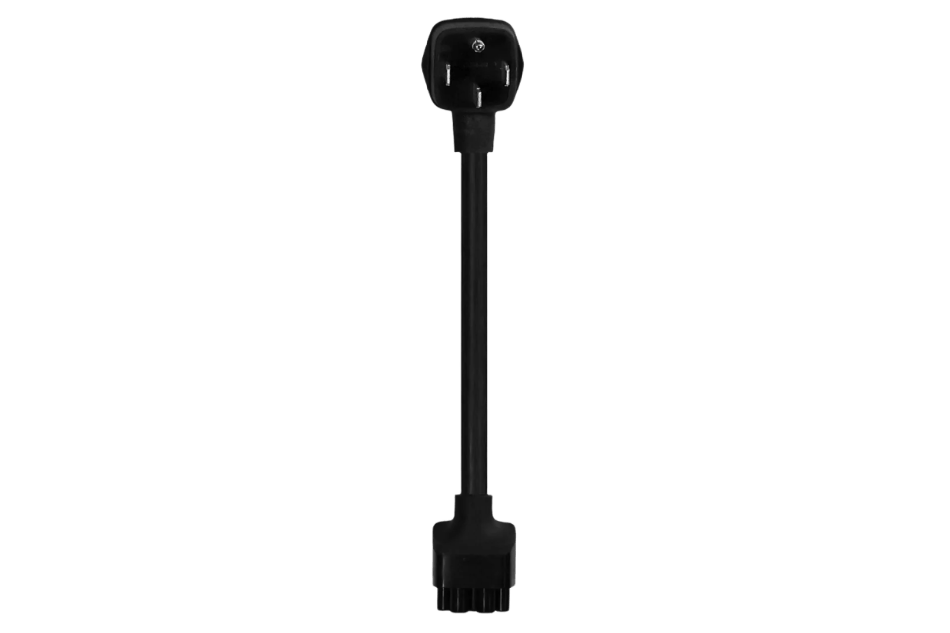 The JOWUA NEMA 14-50 Mobile Connector Adapter, featuring a black electrical extension cable with superior durability, is designed with a two-prong plug on one end and a socket on the other. Ideal for maintaining stable connectivity, it stands out against the white background.