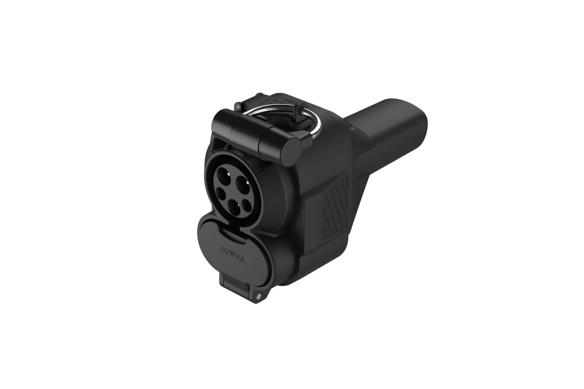 A black JOWUA CCS1 to NACS DC & AC Charging Adapter with a round connector and protective cap, labeled "JOTUNN," is shown on a plain white background. Ideal for enabling Tesla compatibility with CCS chargers.