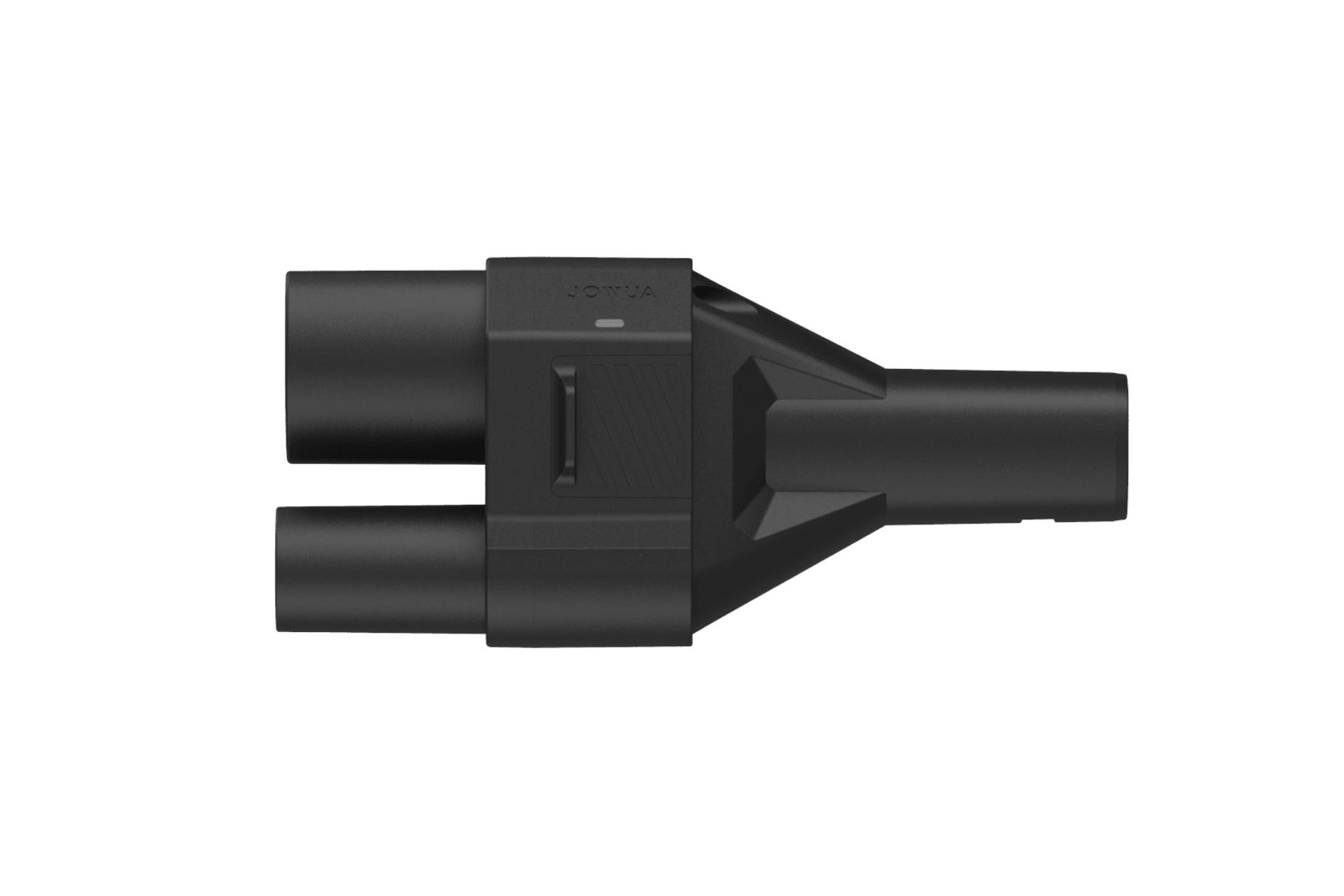 The JOWUA CCS2 to NACS DC/AC Charging Adapter Set features a black, dual cylindrical nozzle with a rectangular center and tapered end, displayed against a plain white background.