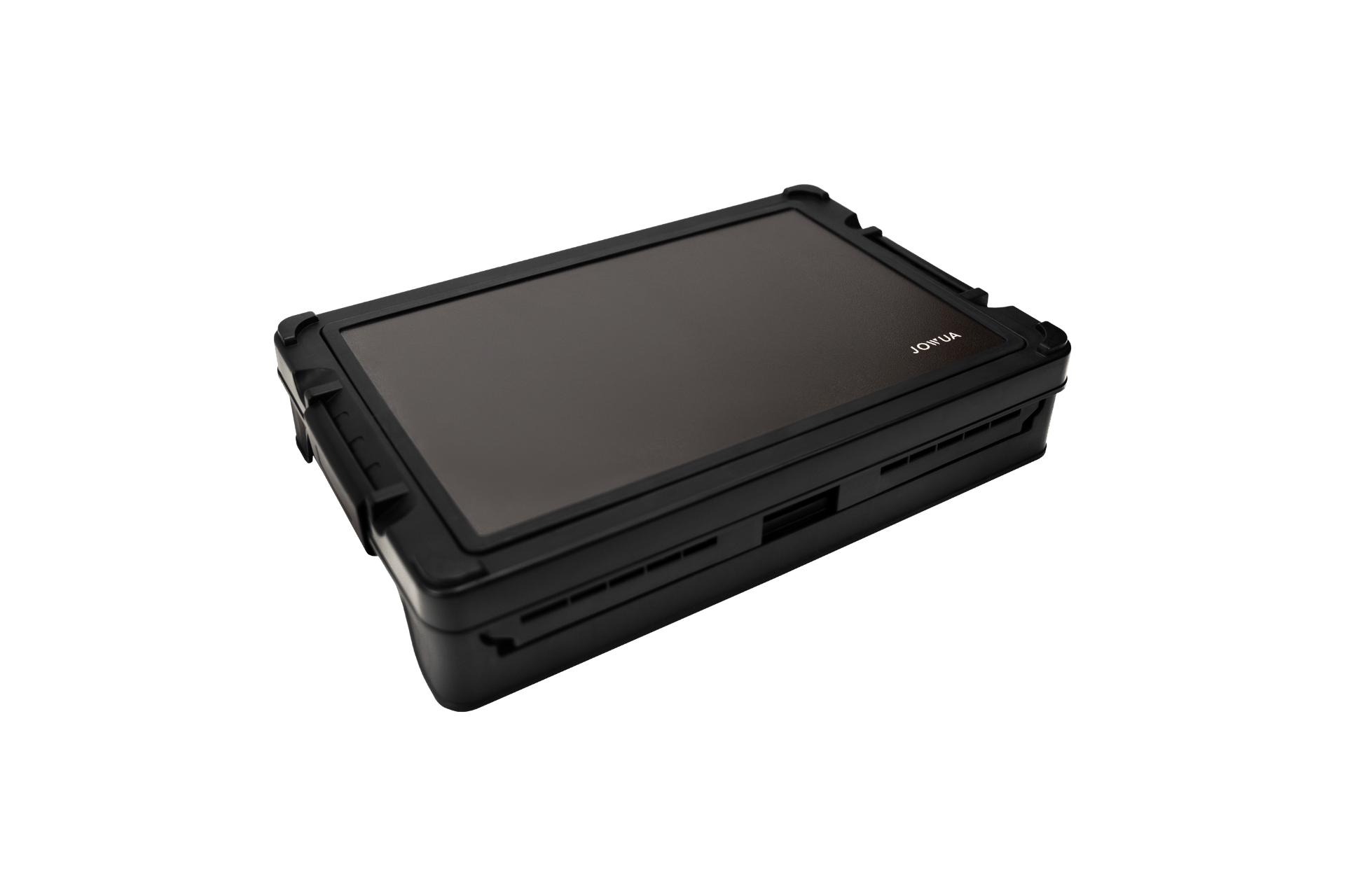 The JOWUA 30L Stackable Storage Box and Trunk Organizer for Teslas is a closed, rectangular, black hard case with reinforced corners and "TENORT" branding—perfect for organizing car interior tools or your Tesla trunk.