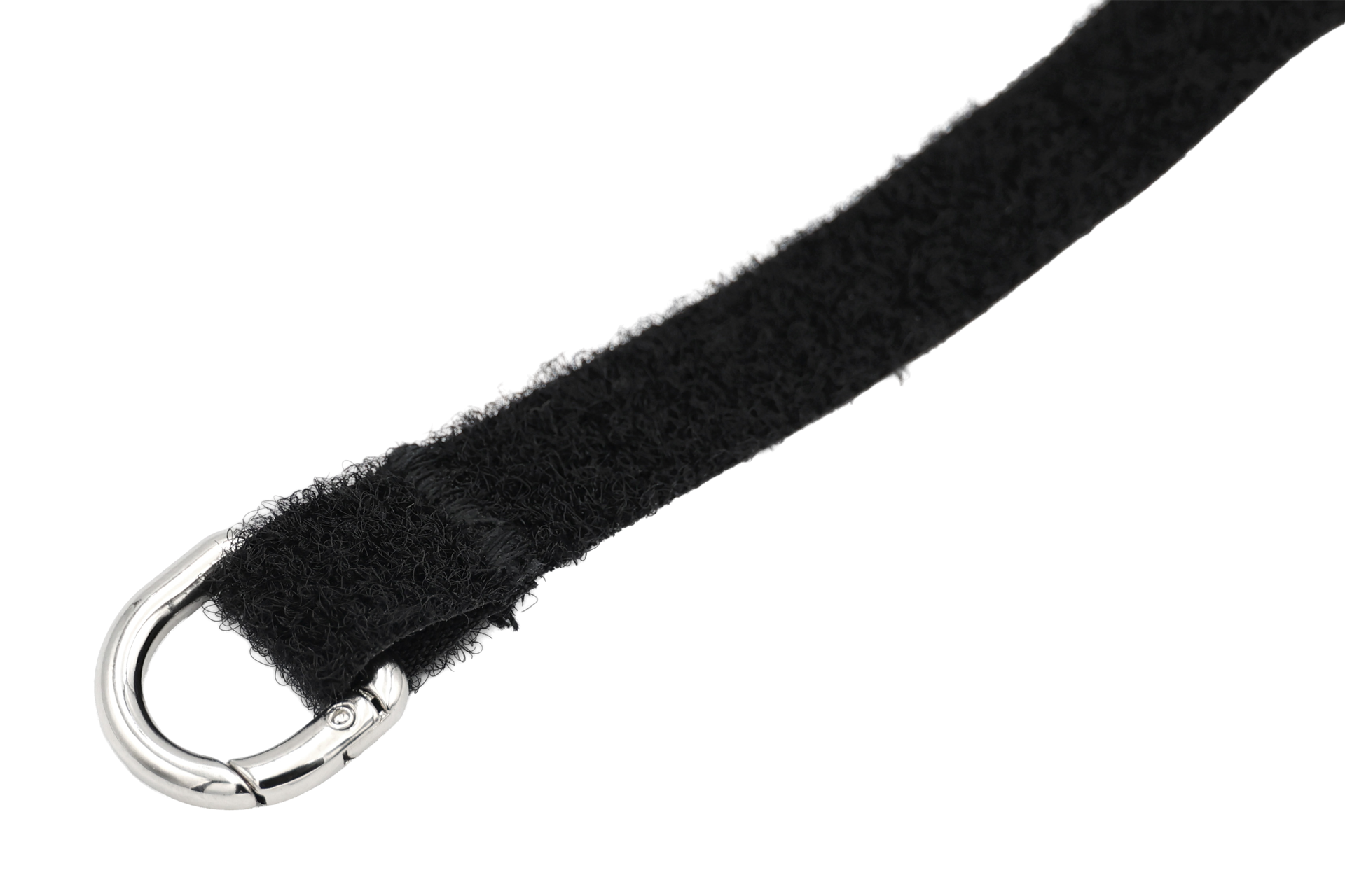 A close-up of the JOWUA Reflective Rear Door Emergency Release Strap for Model 3 Highland (2024+) and all Model Y, featuring a black Velcro strap with a silver D-ring buckle—an essential accessory for added visibility.