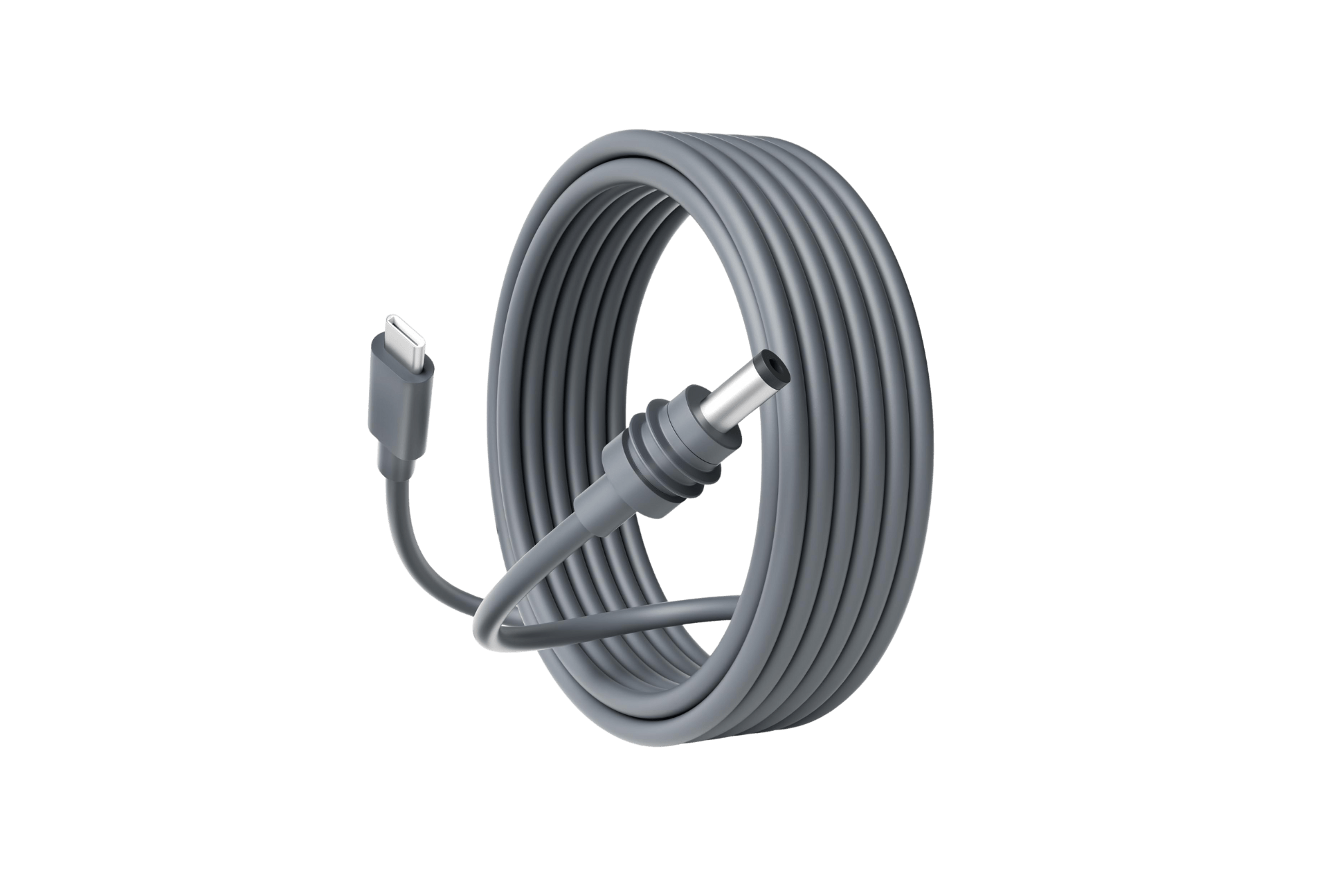 The JOWUA Starlink Mini USB-C to DC 3M Power Cable for Cybertruck/Model S/3/X/Y is a coiled gray 20V cable with a USB-C connector on one end and a barrel plug on the other, displayed against a white background.
