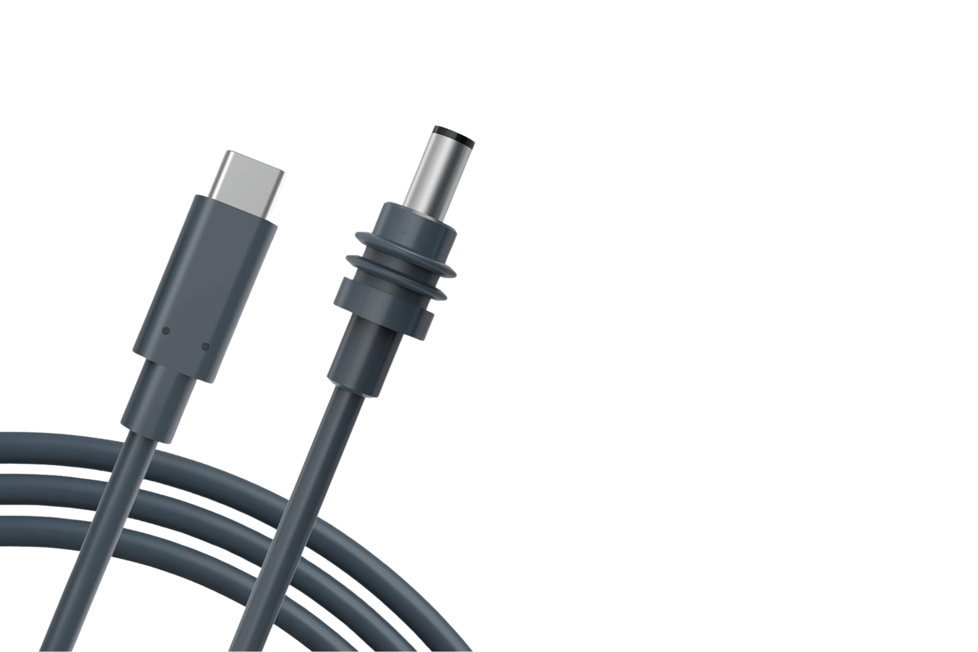 The JOWUA Starlink Mini USB-C to DC 3M Power Cable (for Cybertruck/Model S/3/X/Y) is a coiled black cable with a USB-C connector on the left and a barrel connector on the right, both facing upward against a transparent background.