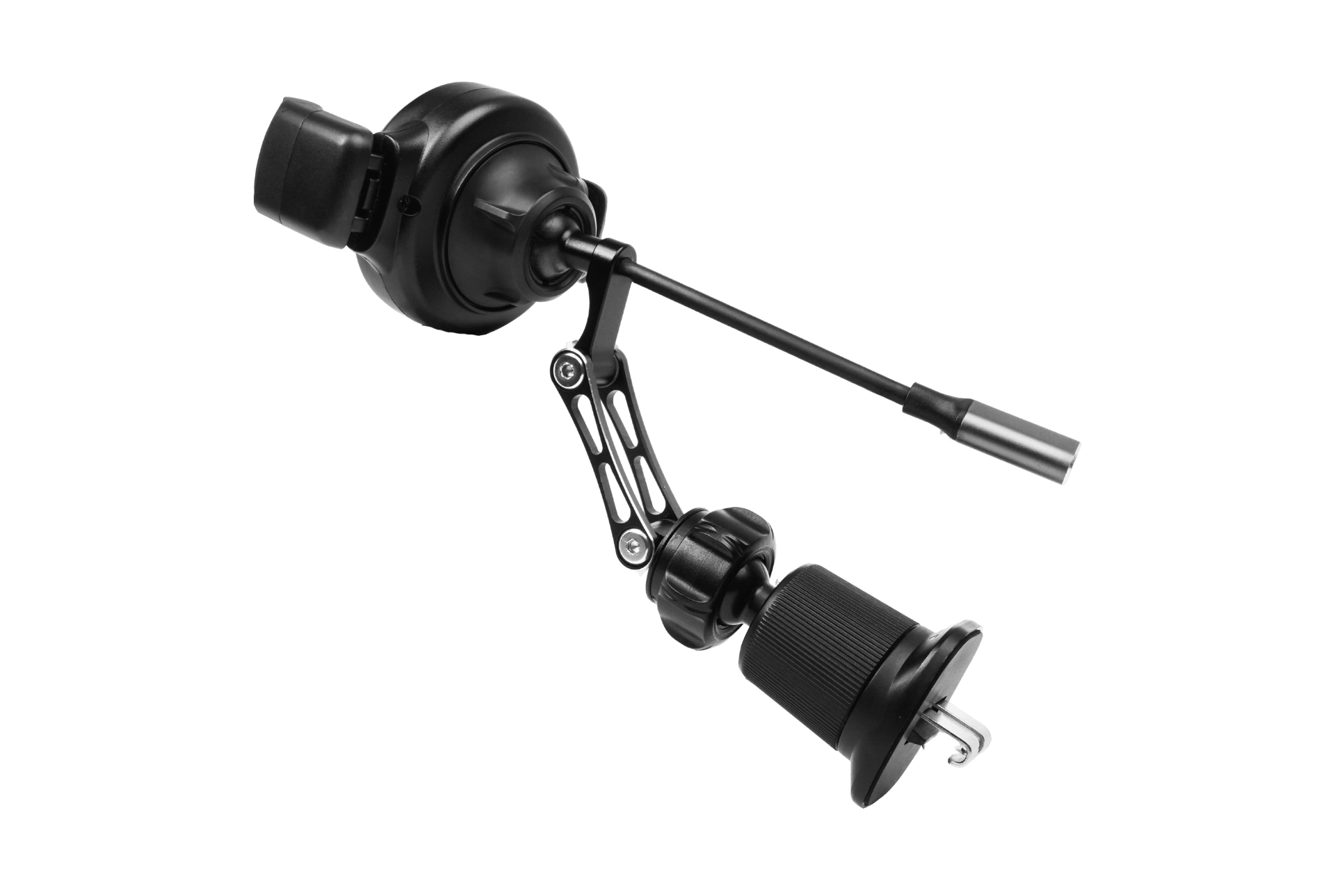 The JOWUA Universal Air Vent Car Mount (Qi2 Universal Roller Mount) is a black adjustable mount with clamps that attaches to a car vent, featuring fast wireless charging, shown isolated on a white background.