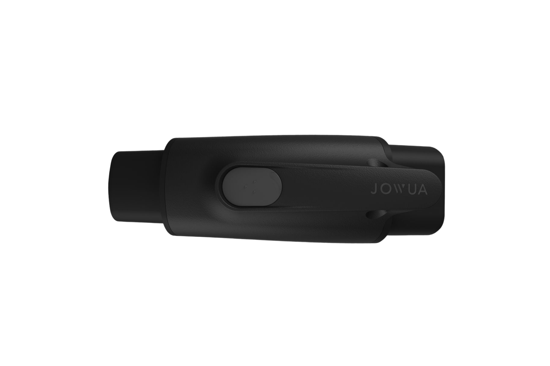 A sleek, black cylindrical device with a smooth finish and a side button, resembling the modern JOWUA CCS2-AC (TYPE2) to TPC(NACS) Adapter. The brand name "JOWUA" is embossed on one side, ensuring style and security.