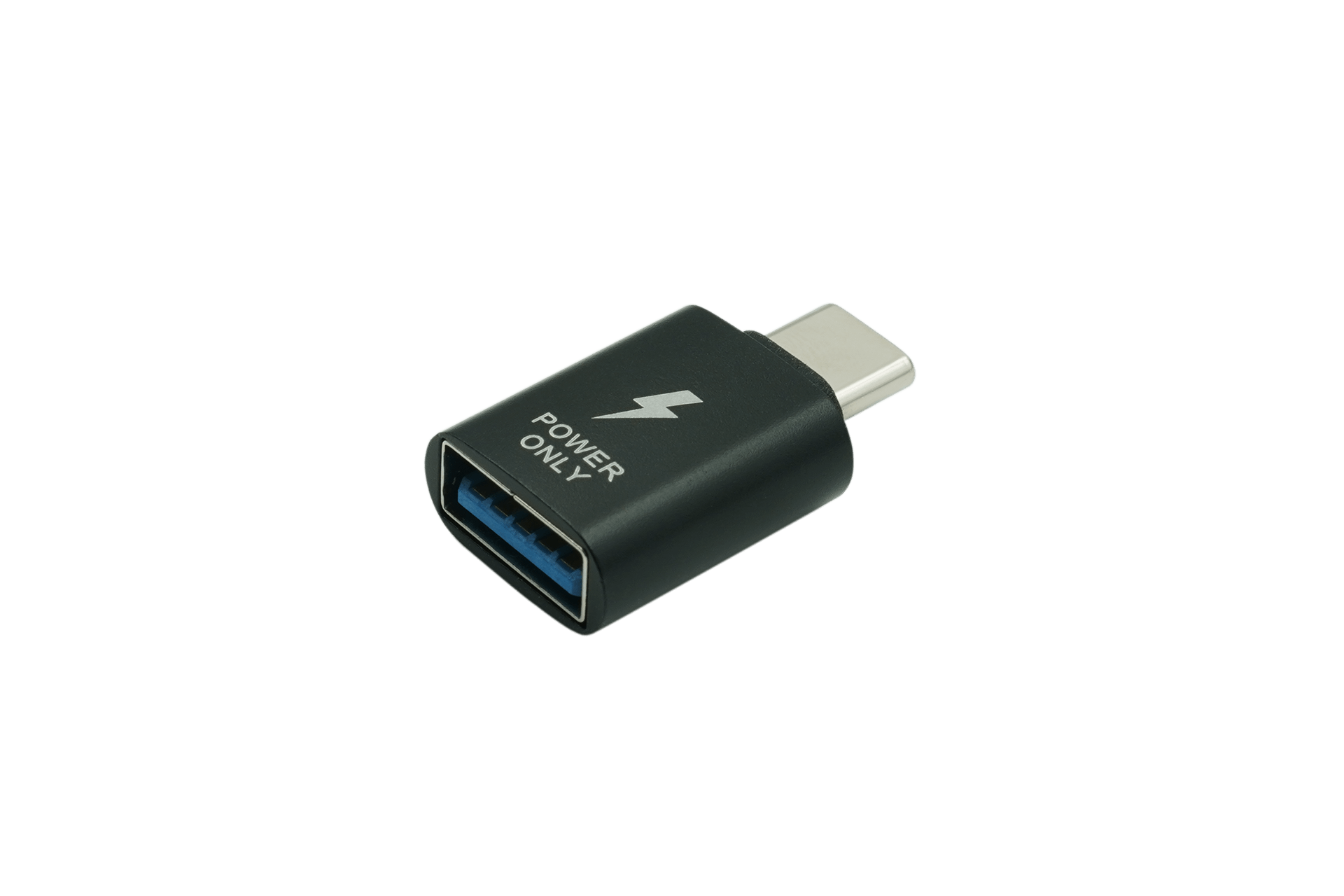 An elegant, high-quality JOWUA metallic USB-C to USB-A Adapter (Power Only), featuring a USB-C plug and a "Power Only" labeled USB Type-A port, beautifully displayed against a black background.