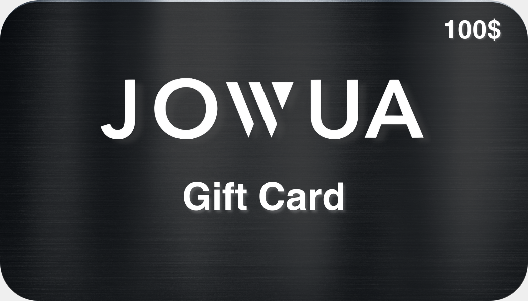 The Jowua Gift Card from JOWUA is designed with a sleek, brushed metal texture. It features the text "Jowua Gift Card" centered in black, with a value of "$100" elegantly displayed in the upper right corner, making it an ideal choice for tech gadget enthusiasts looking for innovative accessories.