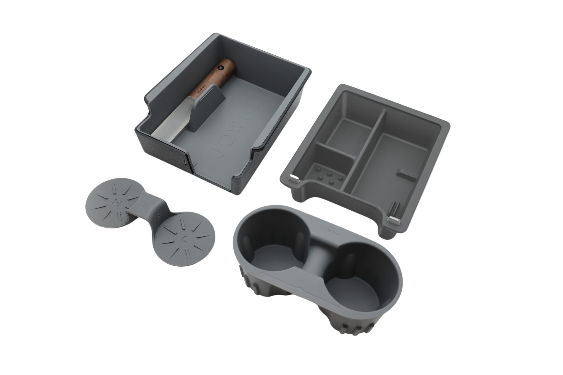 Transparent black center console organizer combo together with cub holder and armrest organizer