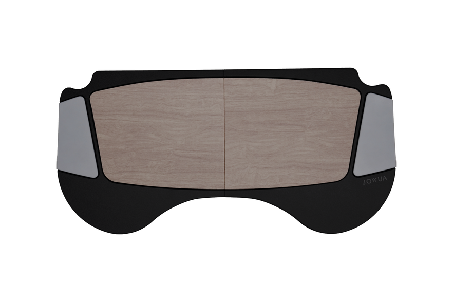 Introducing the JOWUA Foldable Car Tray for Tesla, featuring a light wood center with black and gray edges. Expertly crafted from premium materials, this accessory is ideal for Tesla Model S/3/X/Y. It attaches easily to the steering wheel, providing a convenient surface for work or dining.
