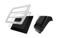 Exploded view of a touchscreen device with layers like a screen, cover, and Qi2 wireless charging. The black casing mirrors the sleek design of the Tesla Model Y Juniper (2025+) Essential Bundle by JOWUA.