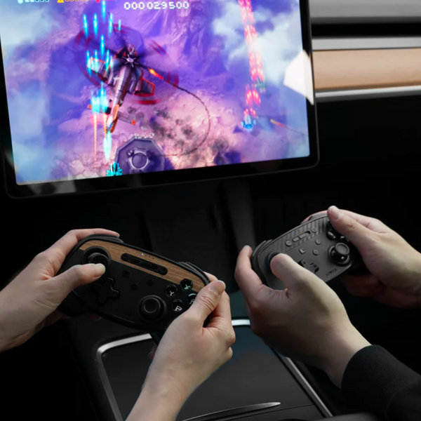 playing game in tesla car via controllers 2023