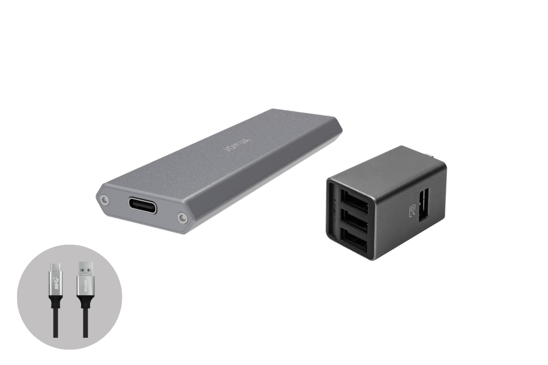 The JOWUA SSD for Tesla Steam & DashCam 1TB with a 4 Port Hub, compatible with Model 3 (2018-2023) and Model Y (2018-2024), is shown against a plain white background.