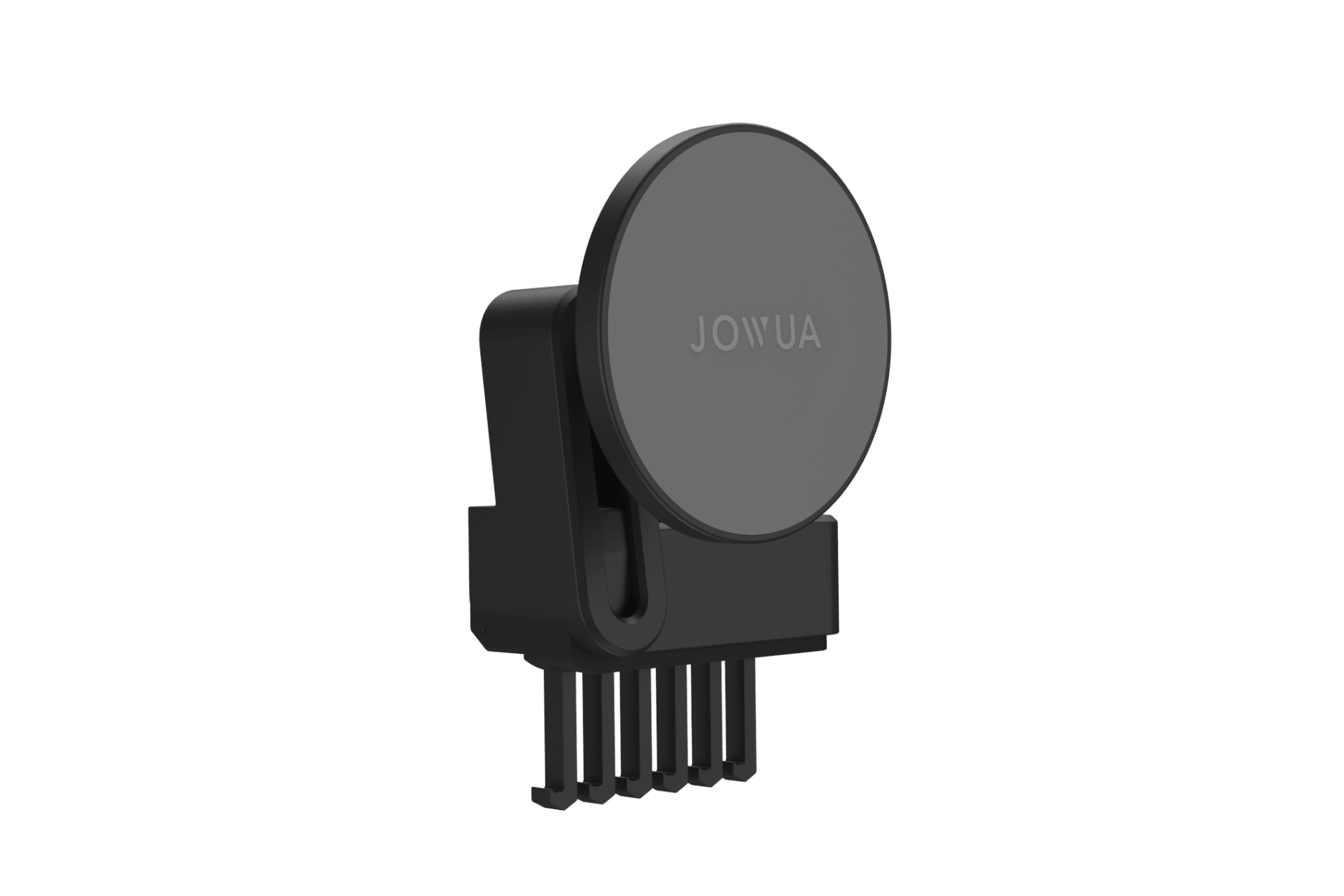 The JOWUA Active Cooling MagSafe Car Mount for Air Vents (Model 3/Y 2018-2024) is a black, circular phone holder with a five-prong vent clip, offering secure and convenient placement in your Tesla while driving.
