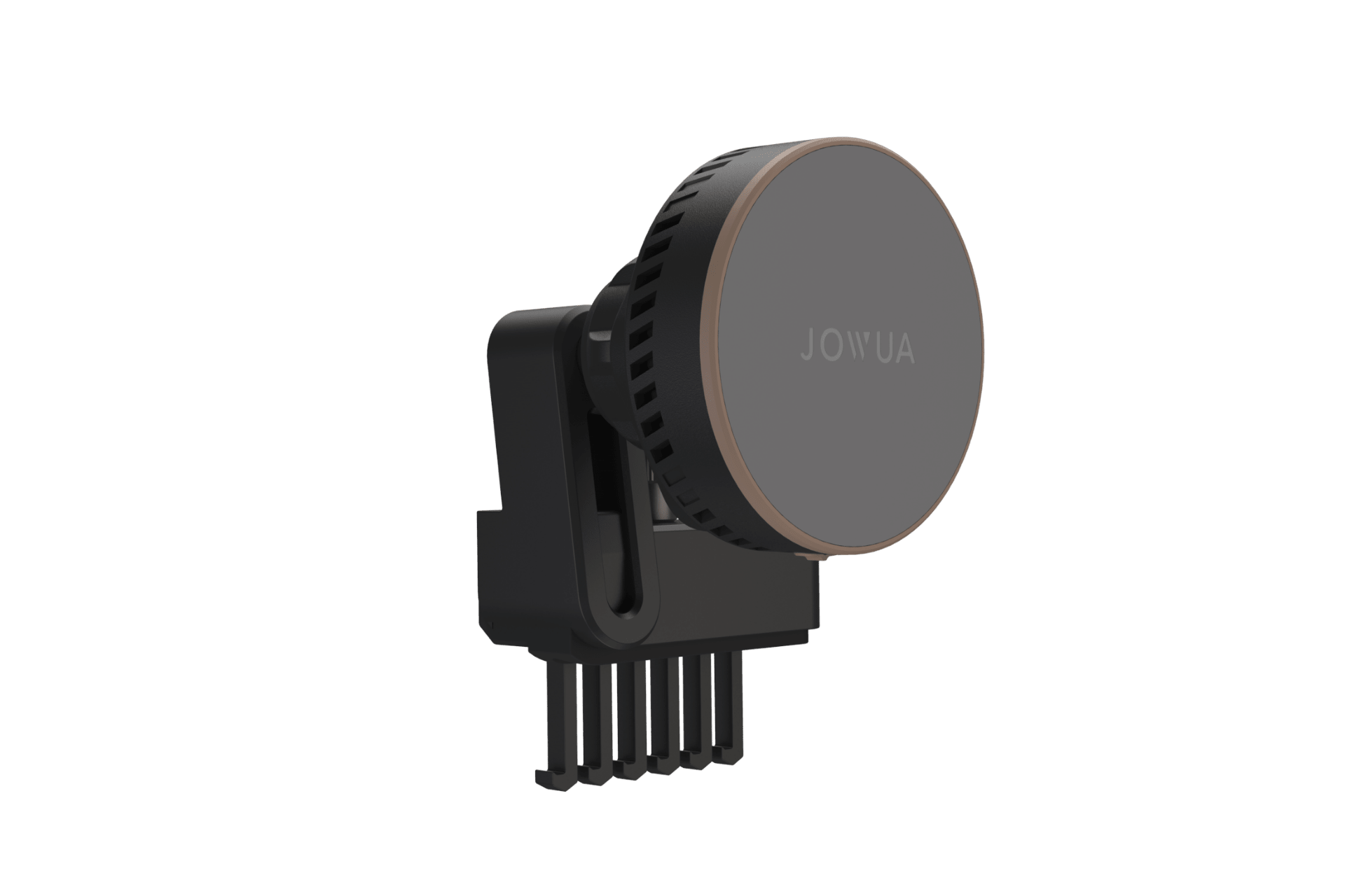 The JOWUA Active Cooling MagSafe Car Mount for Air Vents (Model 3/Y 2018-2024) is a black, circular magnetic phone holder with the brand’s logo on the front, designed for Tesla air vents and shown attached to a vent clip base against a white background.