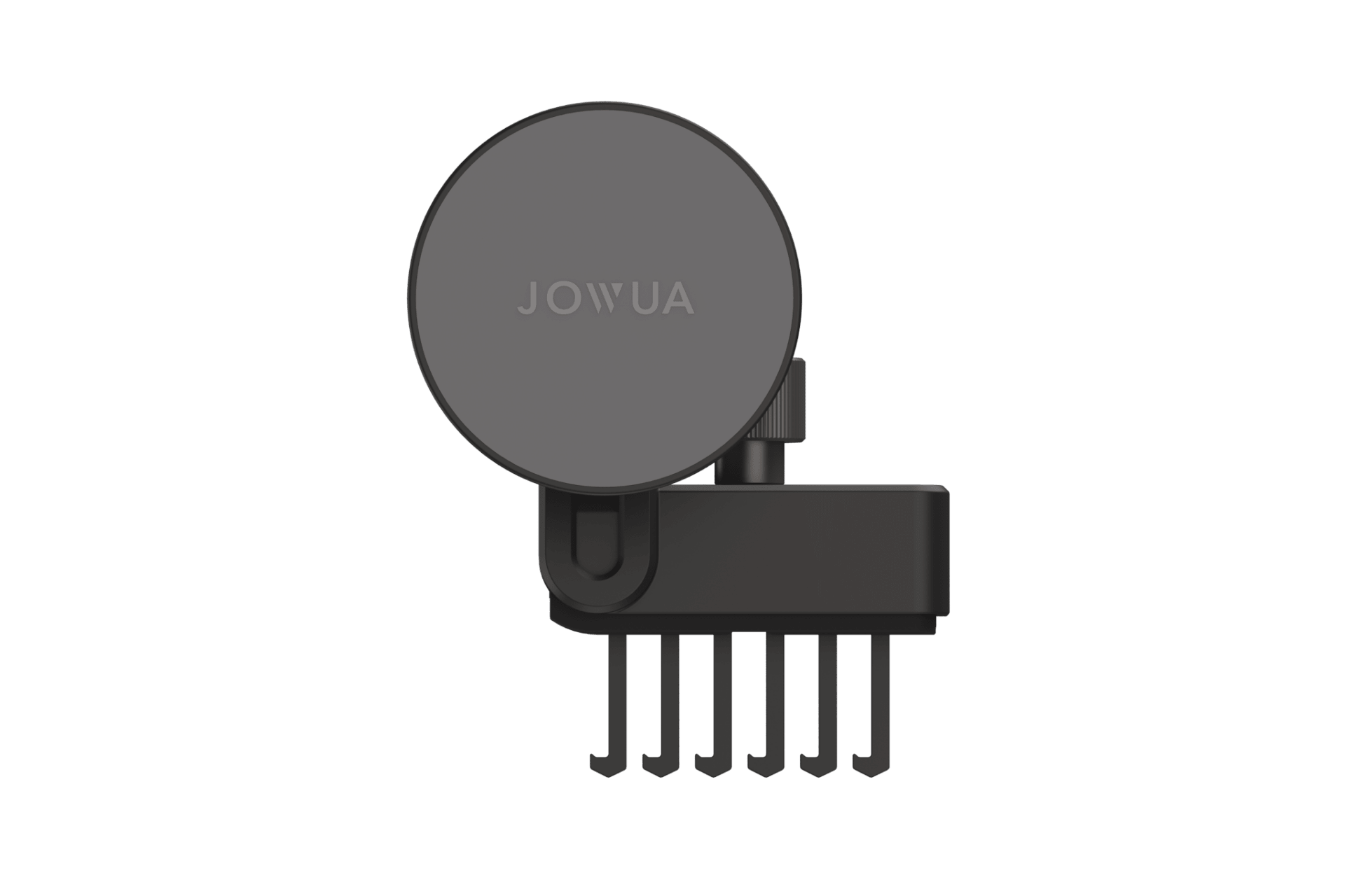 A black circular JOWUA device with multiple hooks extends from the bottom, ideal for organizing items—perfect to pair with your Active Cooling MagSafe Car Mount for Air Vents (Model 3/Y 2018-2024). The background is plain white.