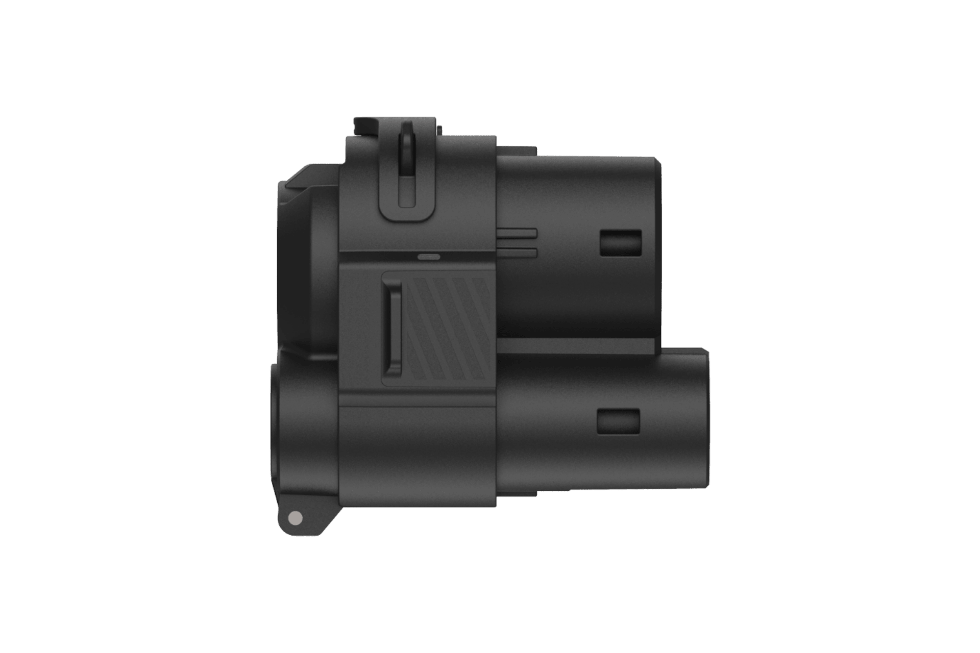 A black, cylindrical JOWUA CCS1 to CCS2 DC & AC Combined Adapter with buttons and grooves, photographed from the side against a white background.