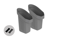 Two JOWUA Door Side Storage Boxes (set of 2) in gray plastic with grooved sides are shown at an angle. An inset highlights four black foam pads—perfect for organizing essentials or as a Tesla door side storage solution.