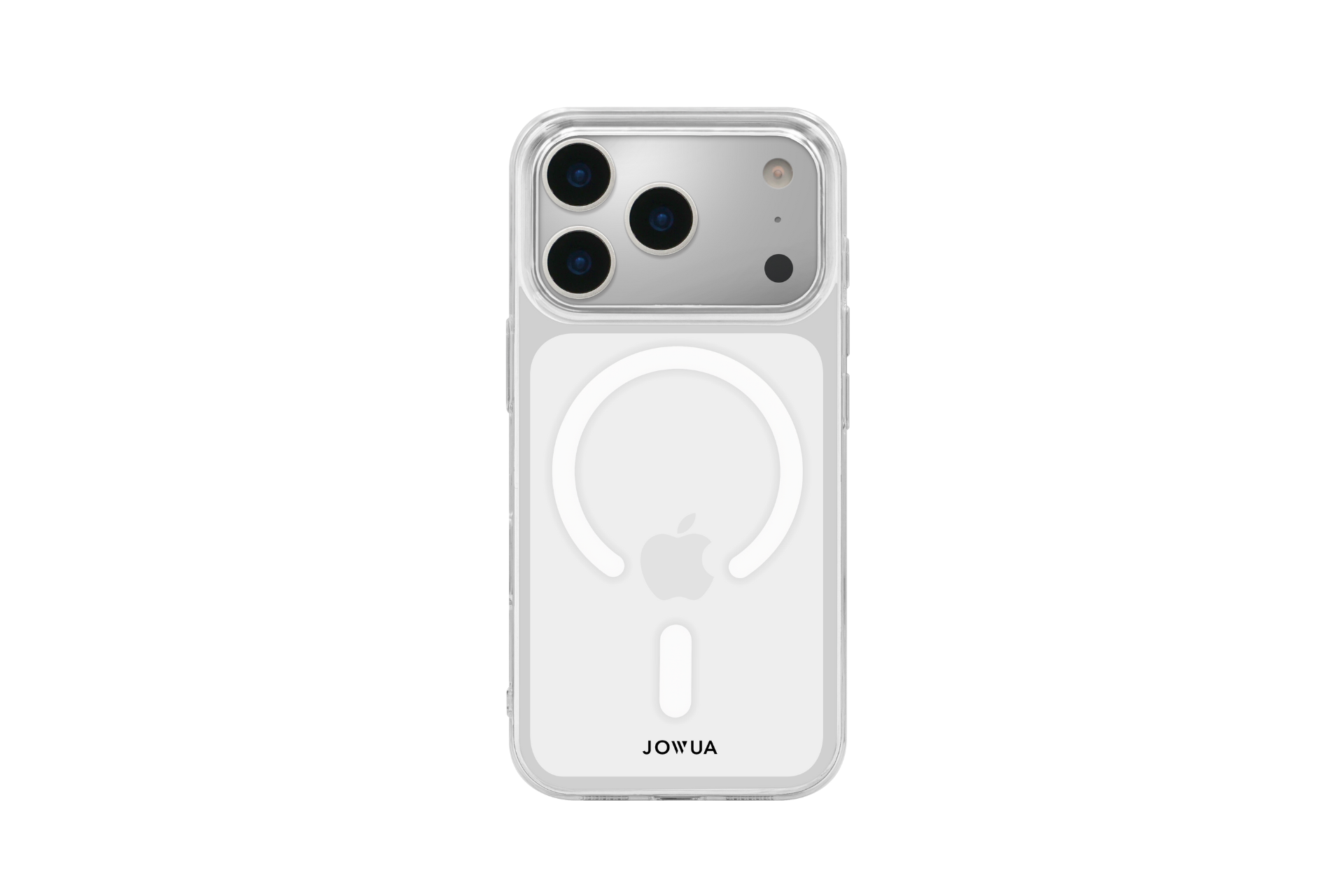 JOWUA's iPhone Case for Tesla Car Mount with MagSafe + Phone Tether Tab Set (iPhone 17 Series) clearly showcases the Apple logo and MagSafe ring—an essential premium accessory for fans of iPhone MagSafe products.