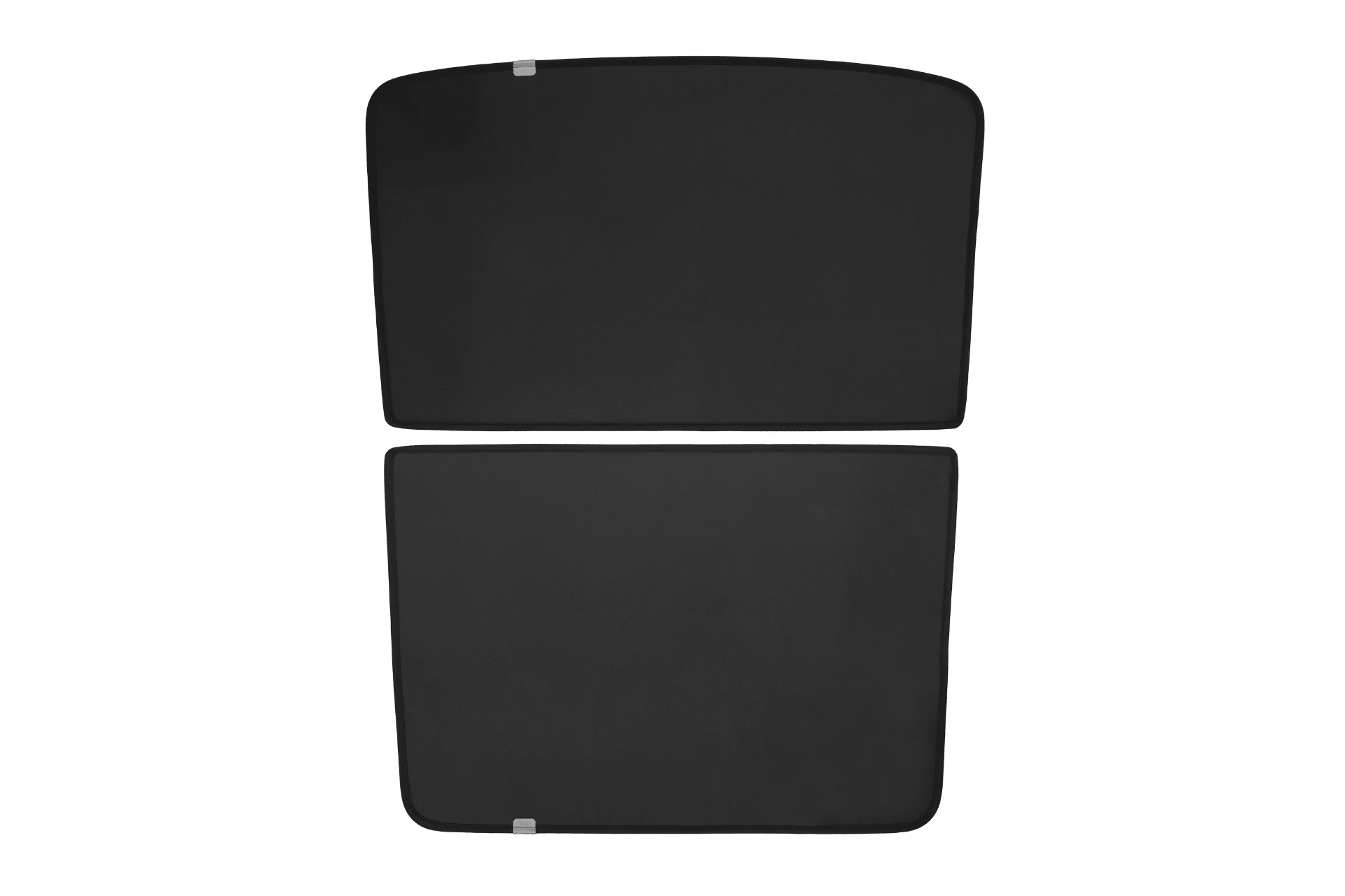 Two JOWUA Model Y L (2026+) Glass Roof Sunshades in black mesh with rounded corners are shown on a white background, one above the other. Each UV-blocking sunshade has a small light gray tab on one side.