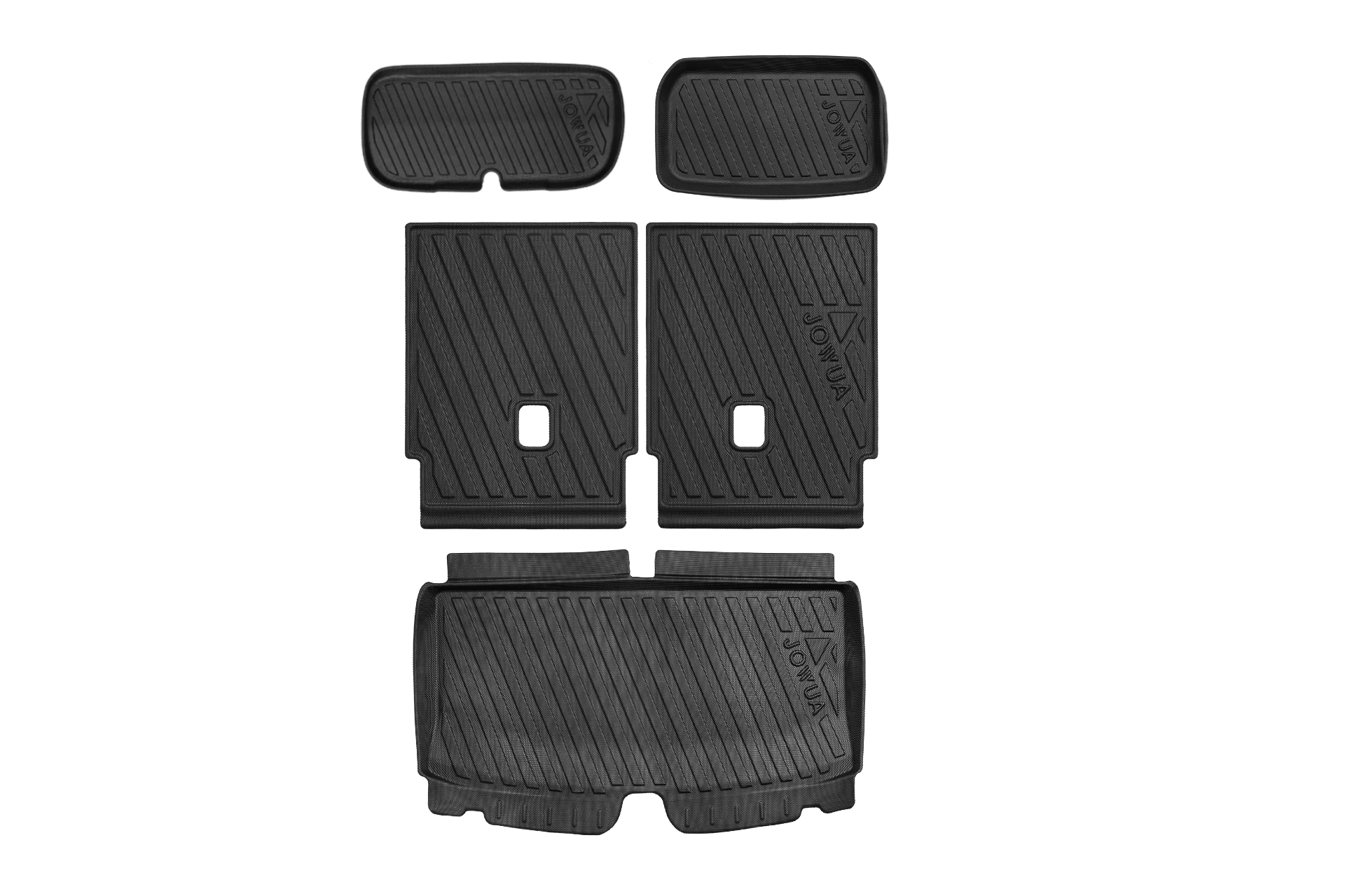 A JOWUA Model Y L (2026+) bundle features a waterproof trunk liner and rear seats back cover, offering precision-fit protection and durability, neatly arranged on a light background.
