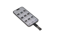 A JOWUA Sentry & DashCam Adapter Set OTG (USB-A to Type-C & Lightning) smartphone display features a grid of thumbnail images and text, similar to a file manager or gallery app, where the screen and connected USB device stand out against a simple black background.