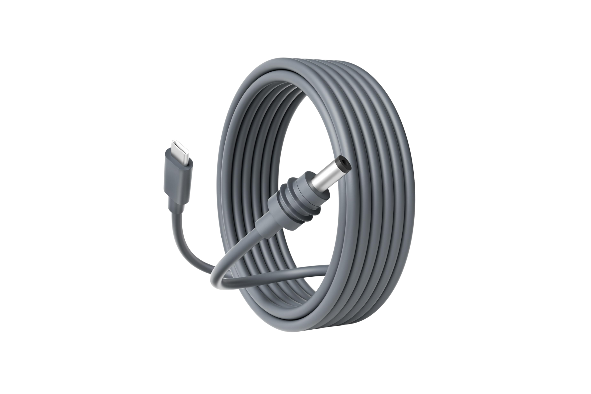 The JOWUA Starlink Mini USB-C to DC 3M Power Cable for Cybertruck/Model S/3/X/Y is a coiled gray 20V cable with a USB-C connector on one end and a barrel plug on the other, displayed against a white background.