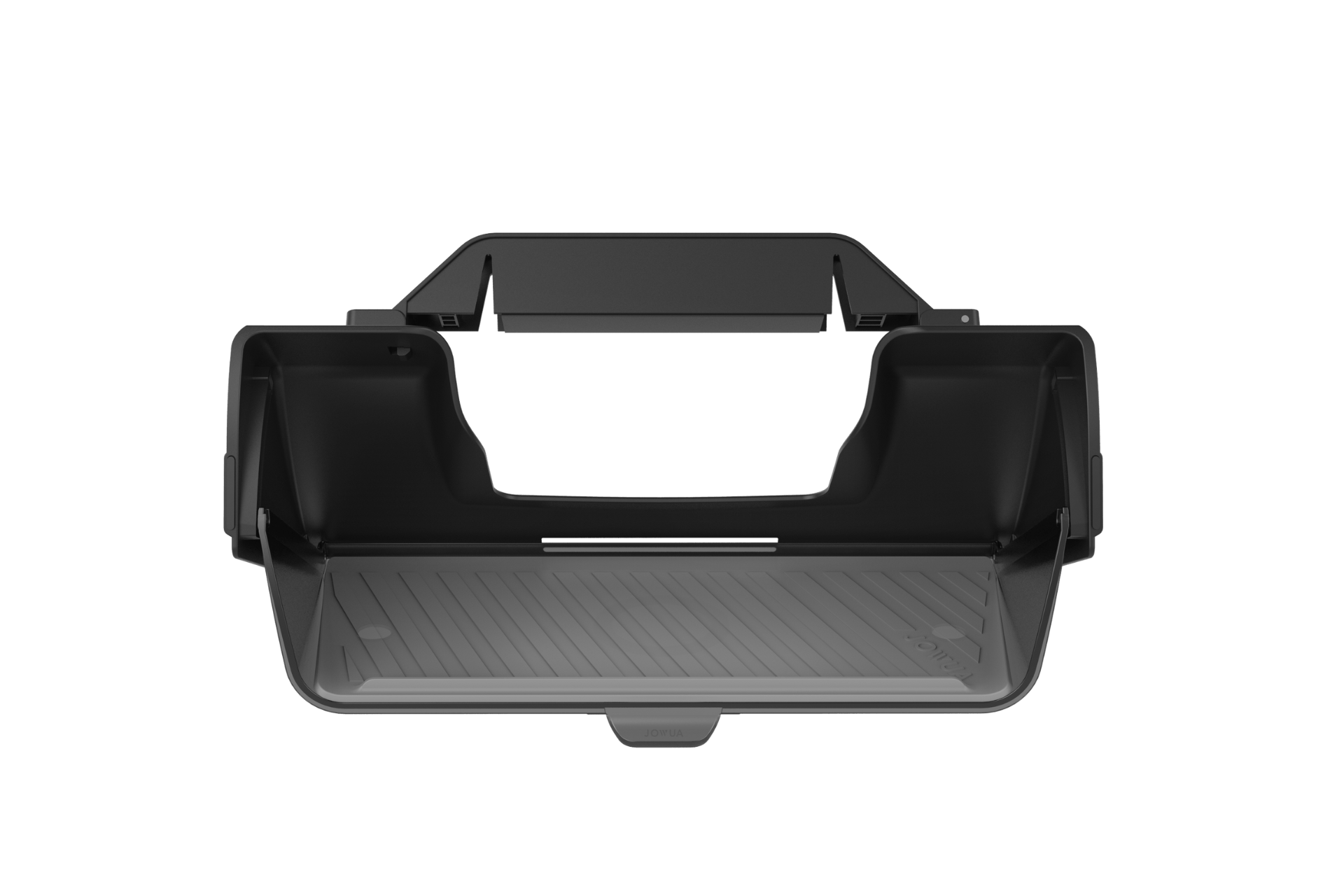 The JOWUA Under Screen Invisible Station Model 3 Highland (2024+)/Y Juniper (2025+) is a black, rectangular organizer with raised edges and a ribbed base, shown from above against a white background.
