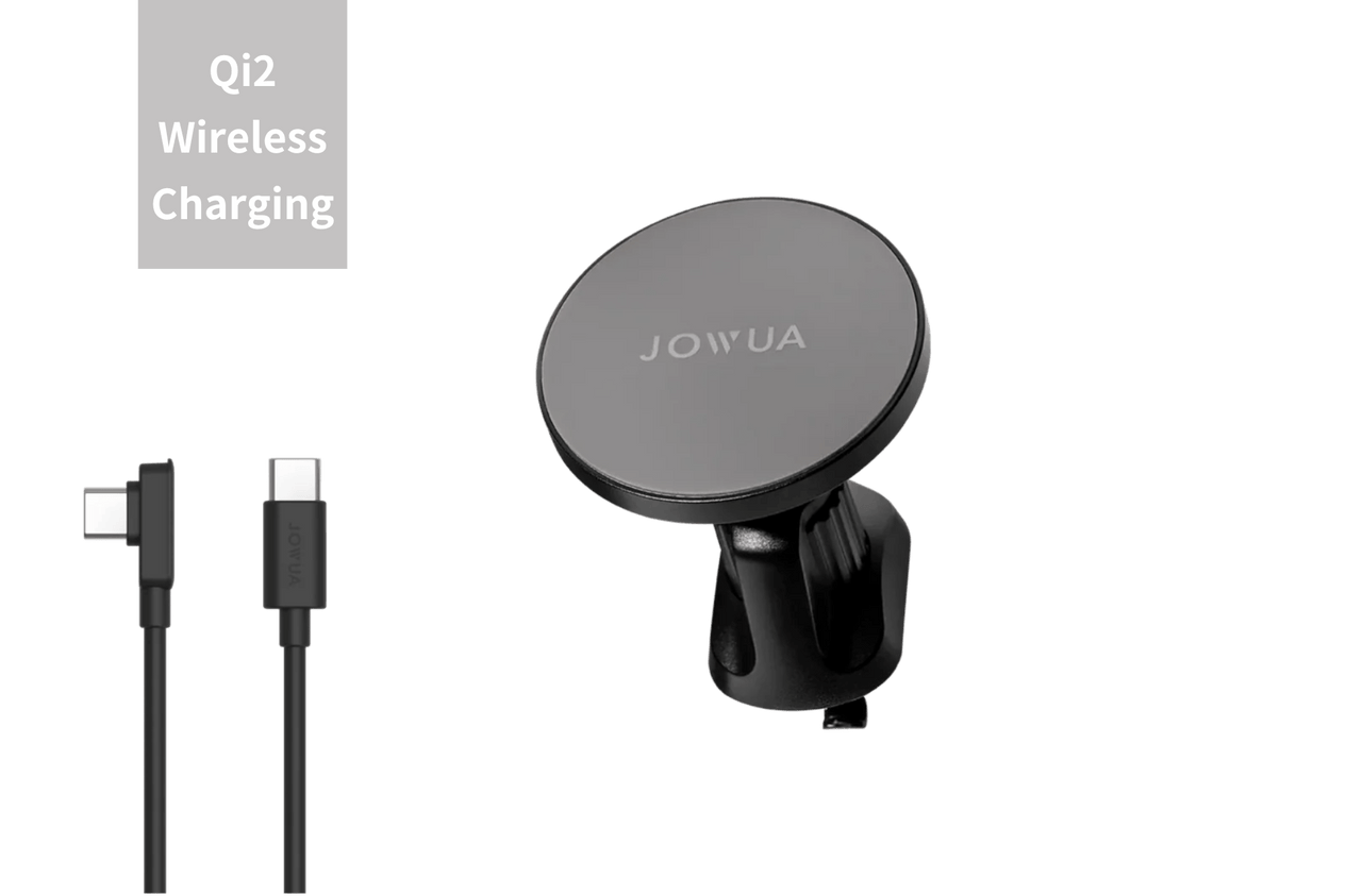 The JOWUA Universal MagSafe Car Mount for Air Vents features a round wireless charging pad and an adjustable 360° rotating mount. It comes with a separate USB-C cable, ideal for Qi2 Wireless Charging and iPhone MagSafe Charging, ensuring device power on the go.