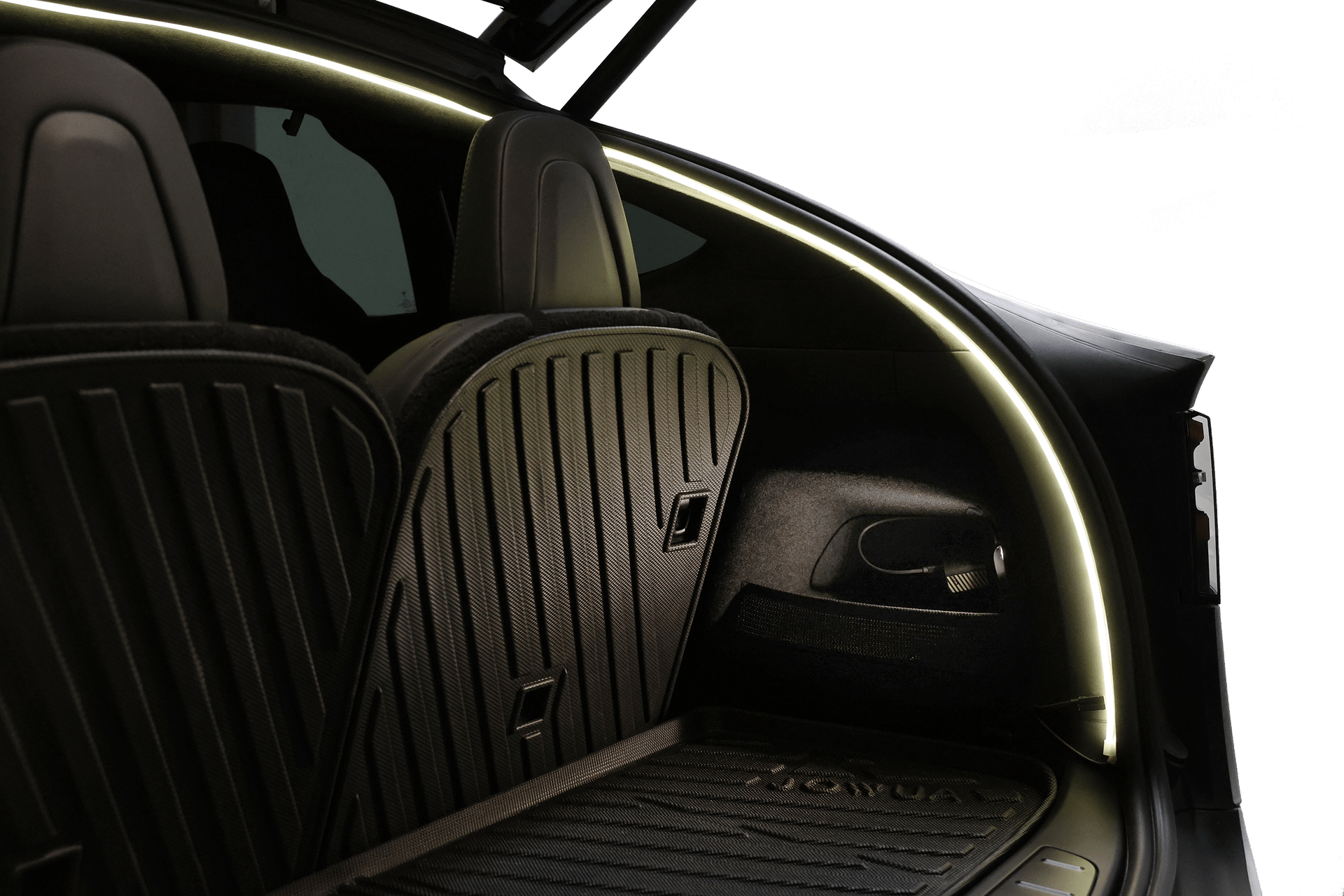The JOWUA Tesla Model X Trunk Ambient Light—USB-C LED strip—enhances back seat comfort and style by providing ambient lighting for a pleasant atmosphere.