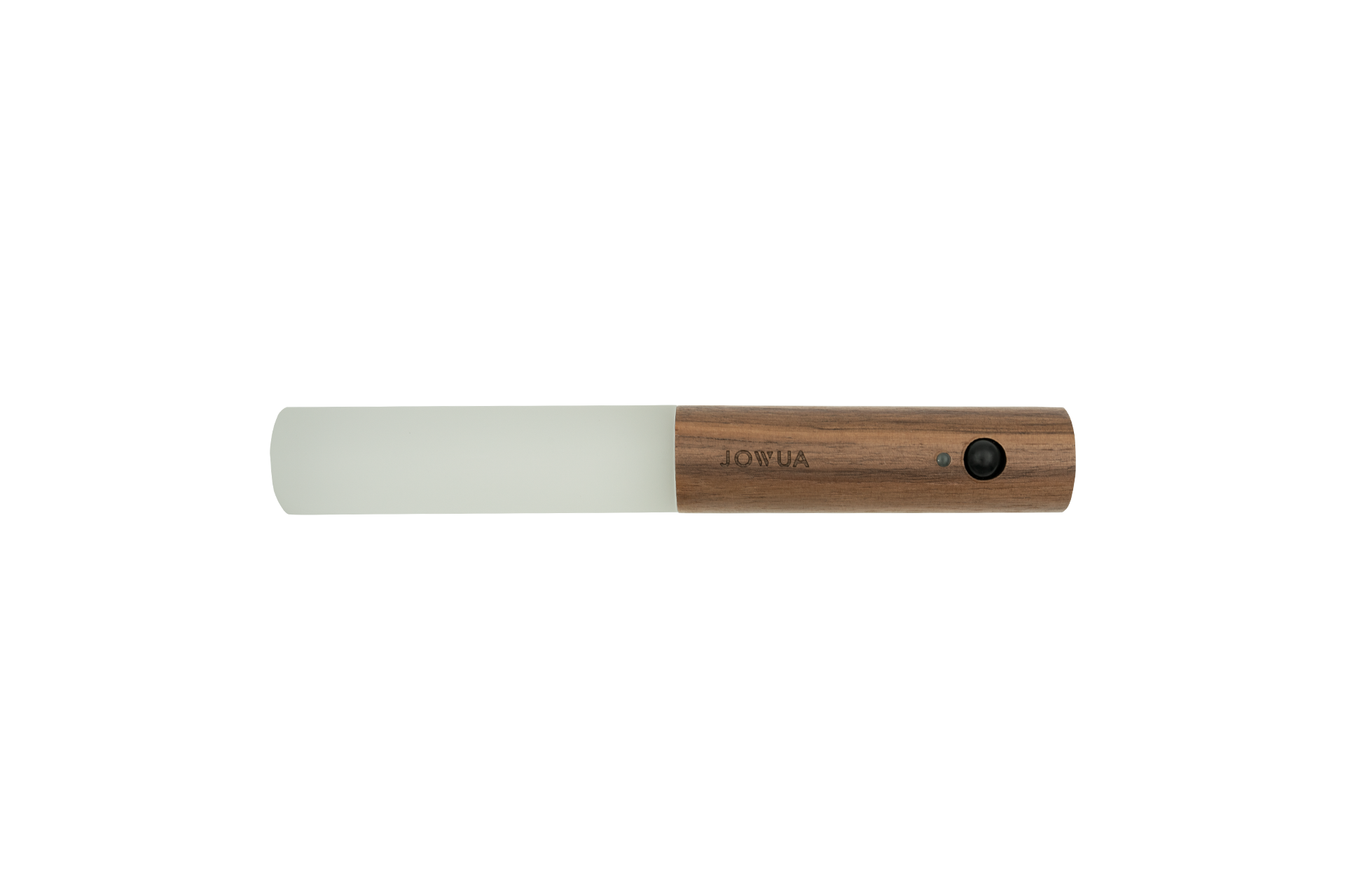 A sleek, modern LED light bar designed for the Tesla center console features a wooden handle and a power button, reminiscent of Tesla