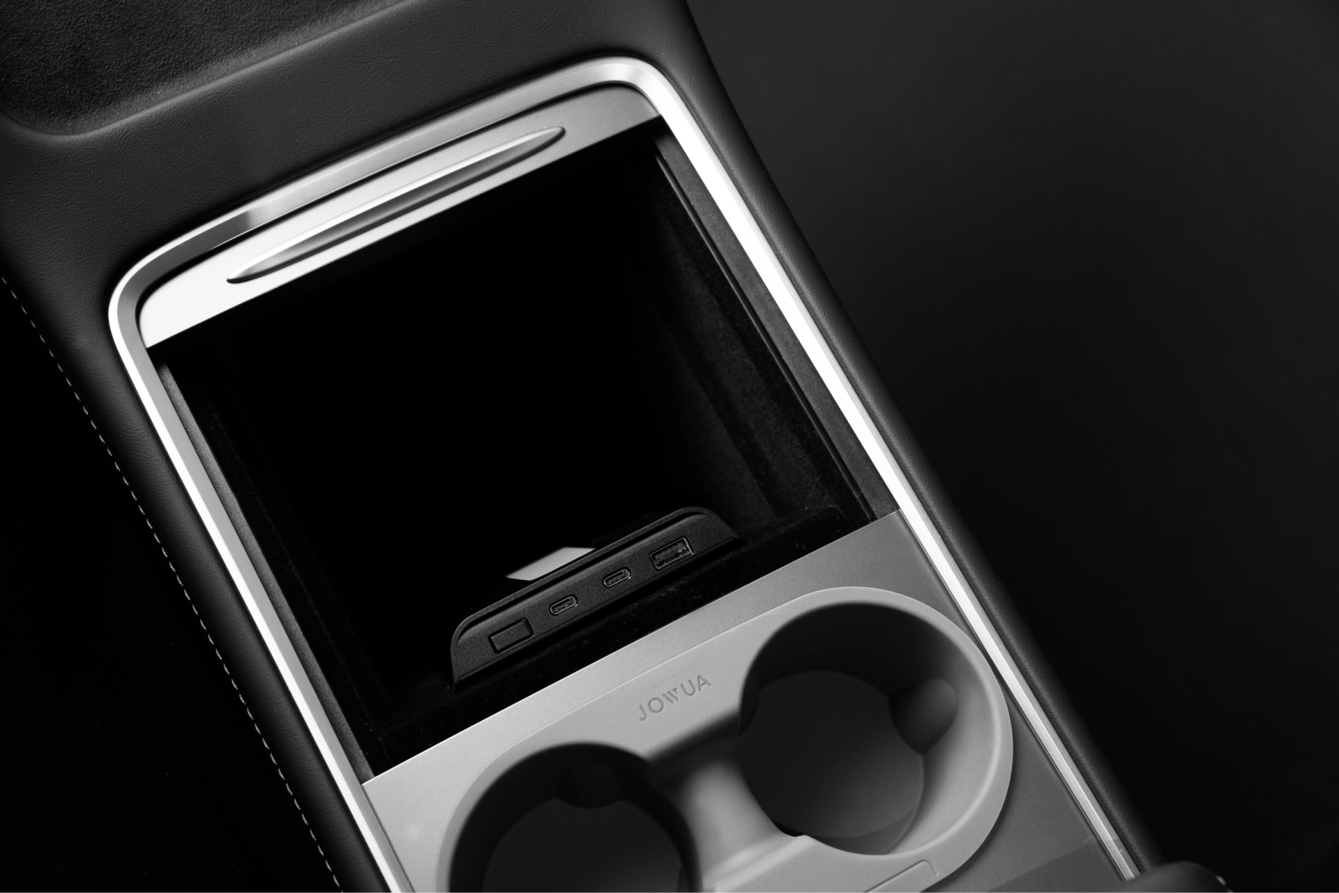 Black and white photo of a Tesla Model 3