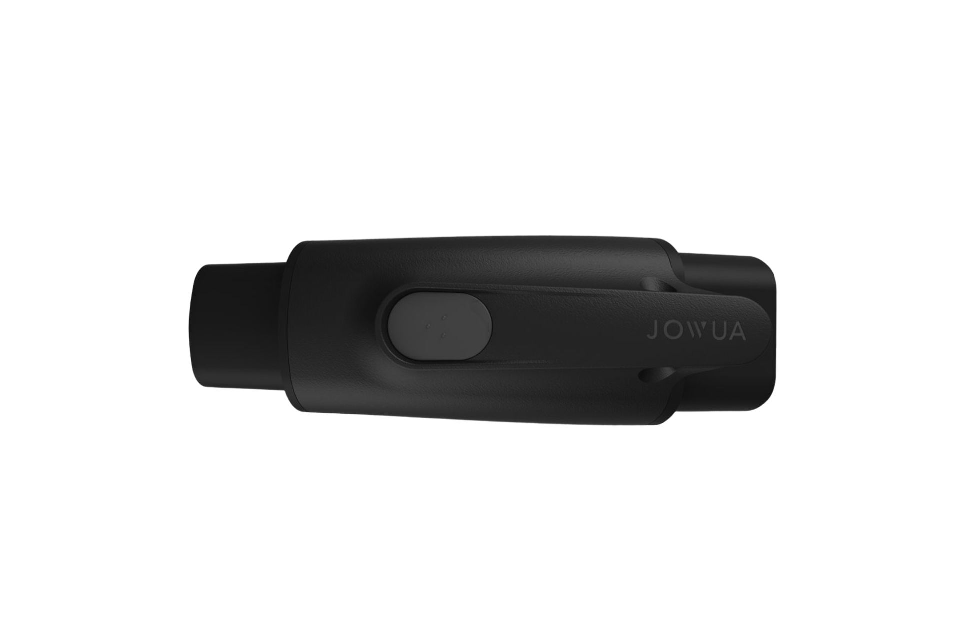 A sleek, black cylindrical device with a smooth finish and a side button, resembling the modern JOWUA CCS2-AC (TYPE2) to TPC(NACS) Adapter. The brand name "JOWUA" is embossed on one side, ensuring style and security.