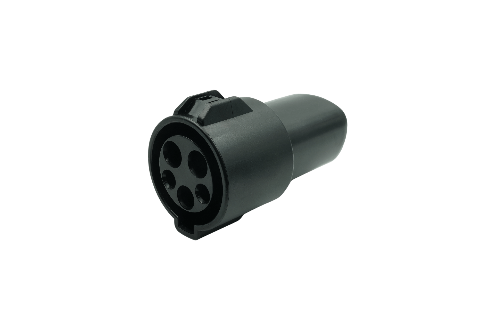 The JOWUA J1772 Mobile Connector Solution for Tesla features a sleek black cylindrical design with three circular input holes, specially tailored for J1772 owners. Its stylish form is set against a plain white background and enhances its 40A/9.6kW charging performance, ensuring efficient power delivery on the go.
