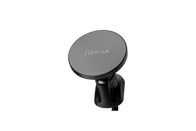 Here is a rewritten sentence using the given product data:A black and silver Universal MagSafe Car Mount for Air Vents featuring the brand name "JOWUA" on its round face. It includes an adjustable base for securing onto surfaces and supports MagSafe compatibility for seamless connectivity.