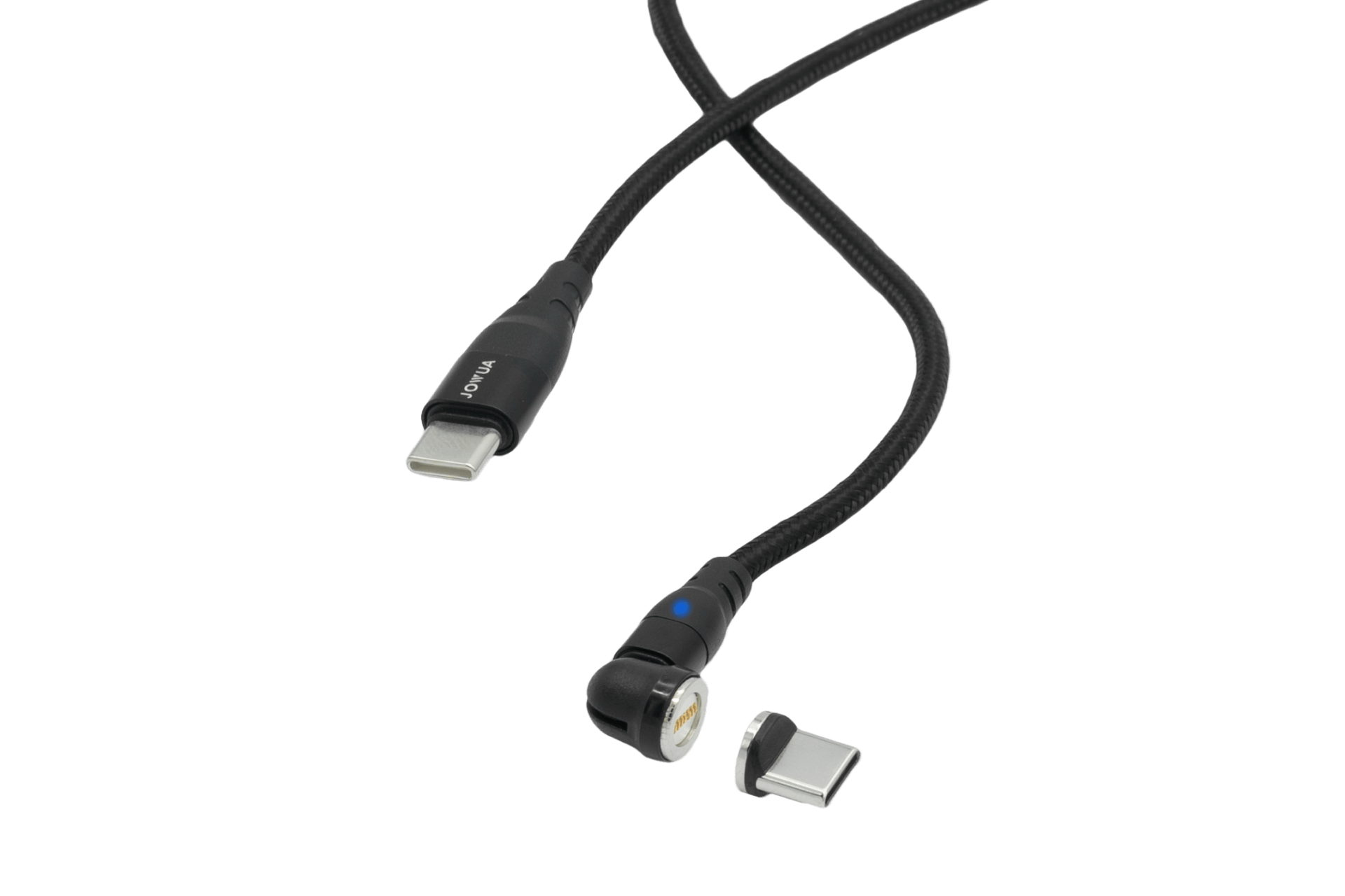 The JOWUA Magnetic Charging Cable USB-C to USB-C (1M-1.8M) comes in a sleek black design, featuring two detachable connectors optimized for fast charging. Its modern appearance against a plain white background makes it an ideal accessory for seamless integration into your Tesla Model 3 setup.