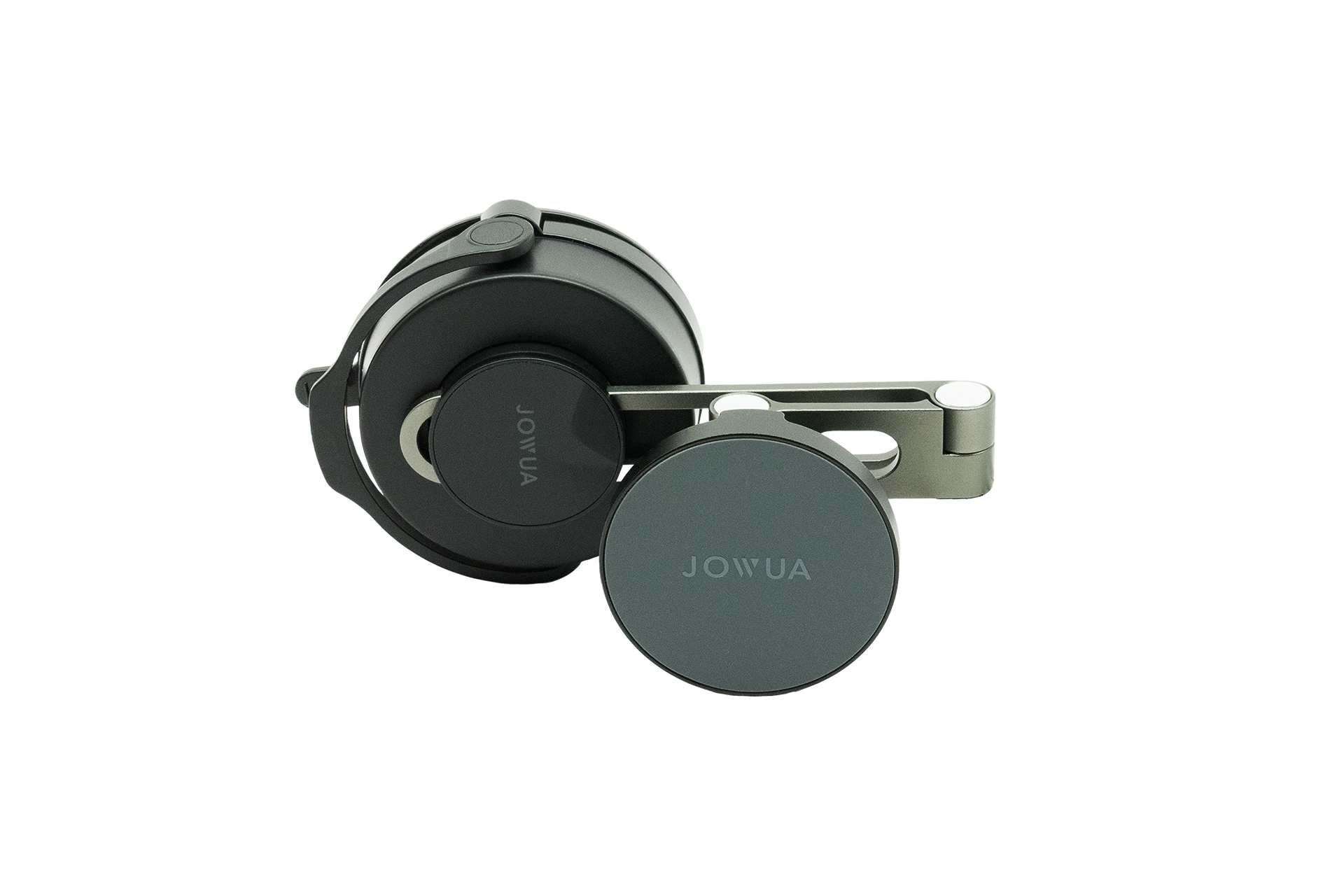 A stylish JOWUA 6D Tesla Compatible Invisible Foldaway Car Mount Qi2 Wireless Charger (MagSafe) is shown—a perfect accessory to power up your devices seamlessly in any Tesla S, 3, X, Y, or Cybertruck.