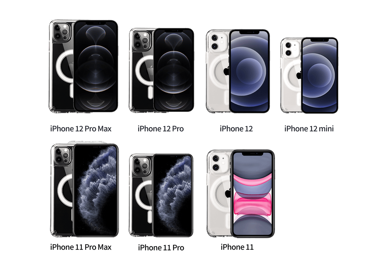 An image comparison highlights different JOWUA iPhone models, including the 11 and 12 Pro Max, all protected by transparent cases. These cases are compatible with wireless charging and a MagSafe Car Mount, making them ideal for tech enthusiasts who appreciate the sleek design of a Tesla Model Y.
