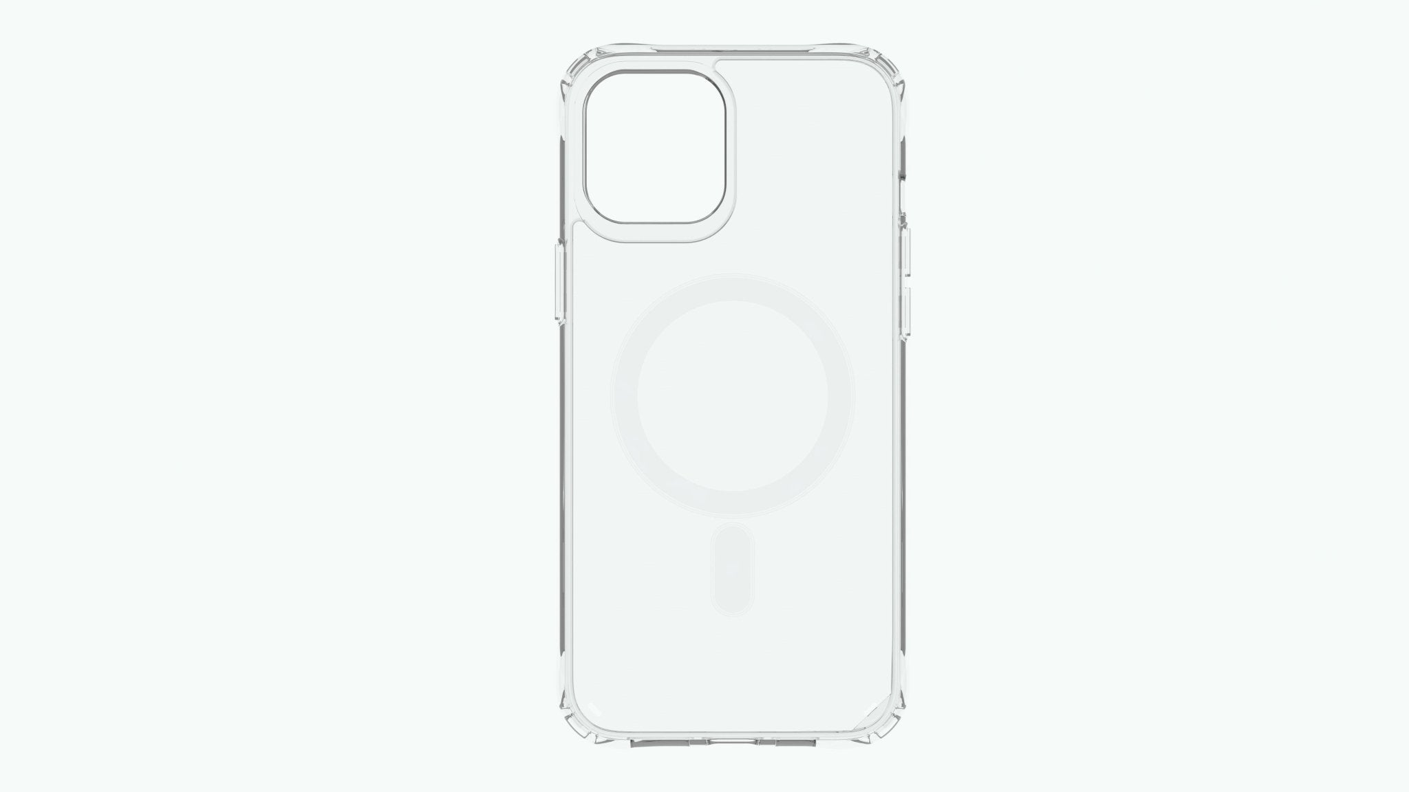 The JOWUA iPhone Case for Tesla Model Y / 3 Mount, compatible with MagSafe for the iPhone 11/12 series, is a transparent case featuring reinforced corners and designed to accommodate large camera modules. Its central circular pattern suggests compatibility with MagSafe Car Mounts and supports wireless charging, making it perfect for users seeking seamless integration in their Tesla Model Y or Model 3. The background is a plain white.
